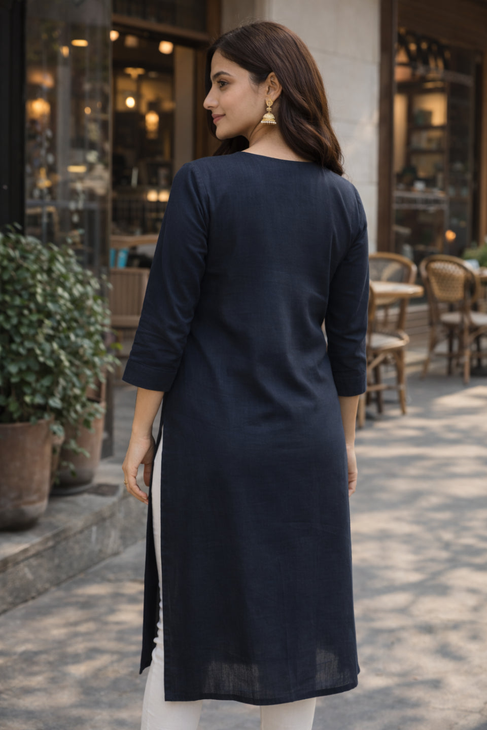 Women's Navy Blue Embroidered Straight Kurti | Elegant Ethnic Kurta for Women | Stylish Casual & Office Wear Kurti