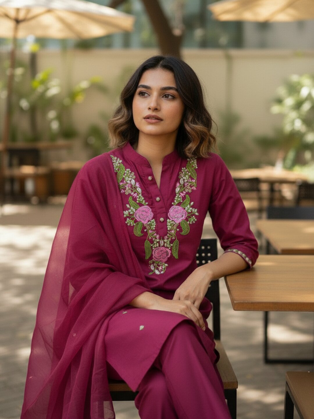 Maroon Floral Embroidered 3 Piece Kurta Set for Women with Dupatta | Elegant Wine Color Kurti Pant Set | Festive Wear, Wedding & Party Ethnic Suit