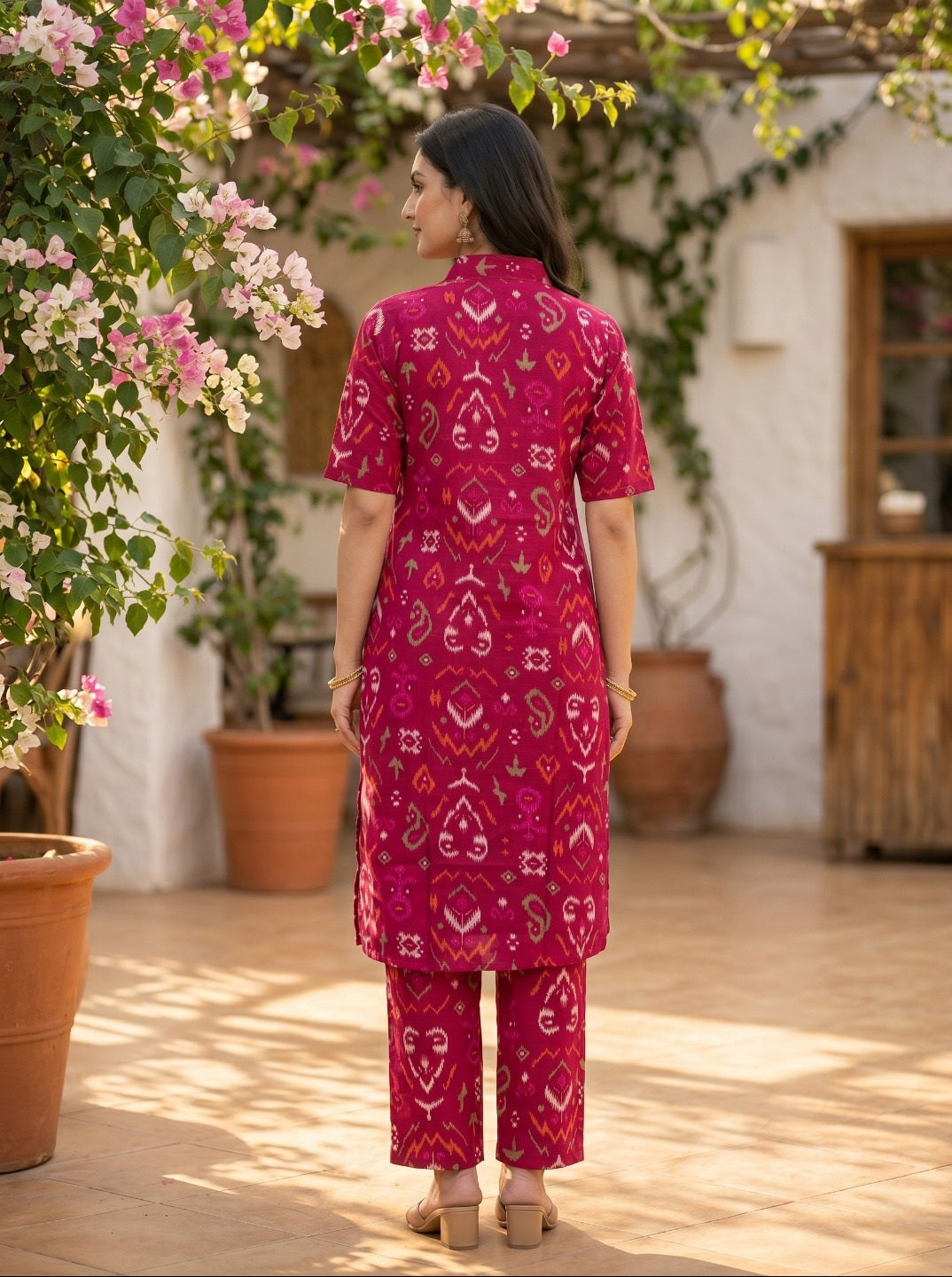 Darkpink Vartican Silk Printed Co-Ord Set for Women | Premium Ethnic Co-Ord Set with Straight Pant | Festive & Casual Wear