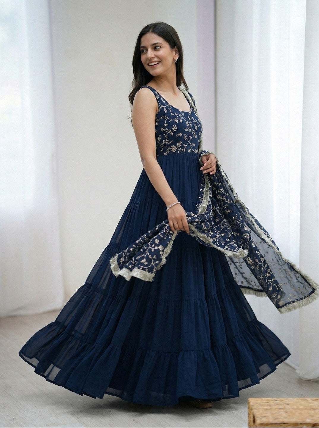 Anarkali Kurta Set with Dupatta & Pant | Fox Georgette Heavy Flared Ethnic Wear for Women | Festive & Wedding Collection