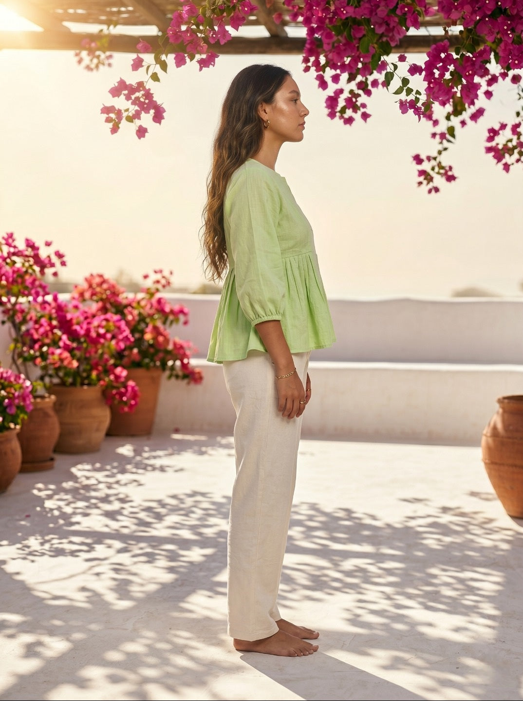 Women Trendy Linen Cotton Co-Ord Set | Elegant Peplum Summer Co-Ord Set Outfit