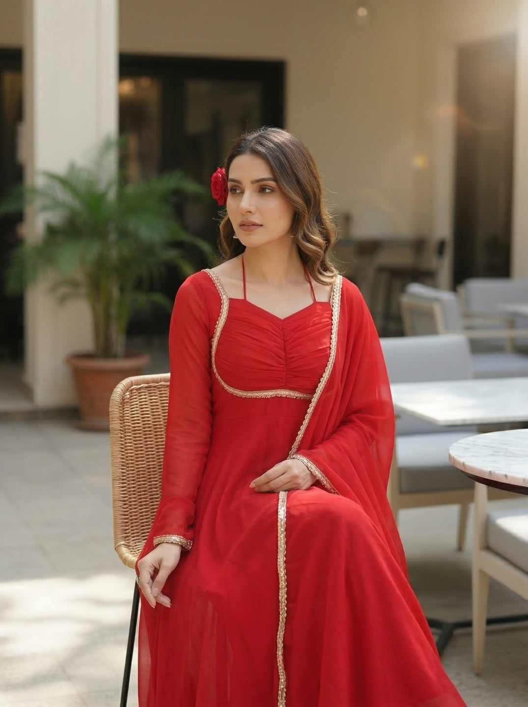 Georgette Anarkali Gown with Dupatta | Flared Festive & Wedding Wear for Women