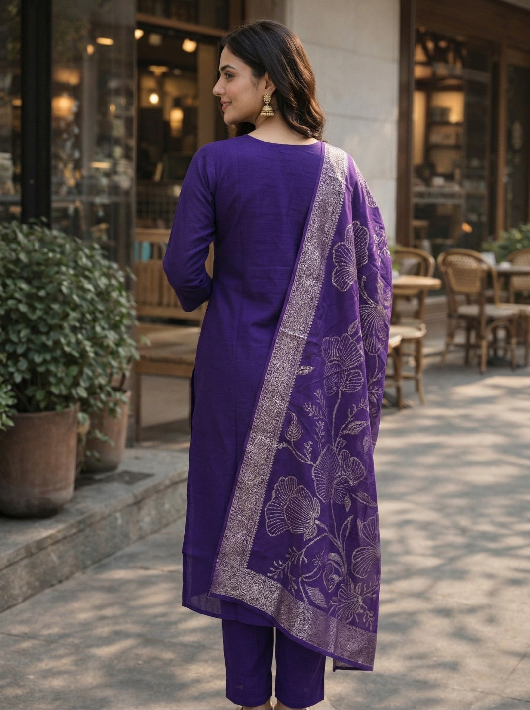 Women's Purple Art Silk Embroidered 3 Piece Kurta Set – Wedding & Party Wear – Zivraa