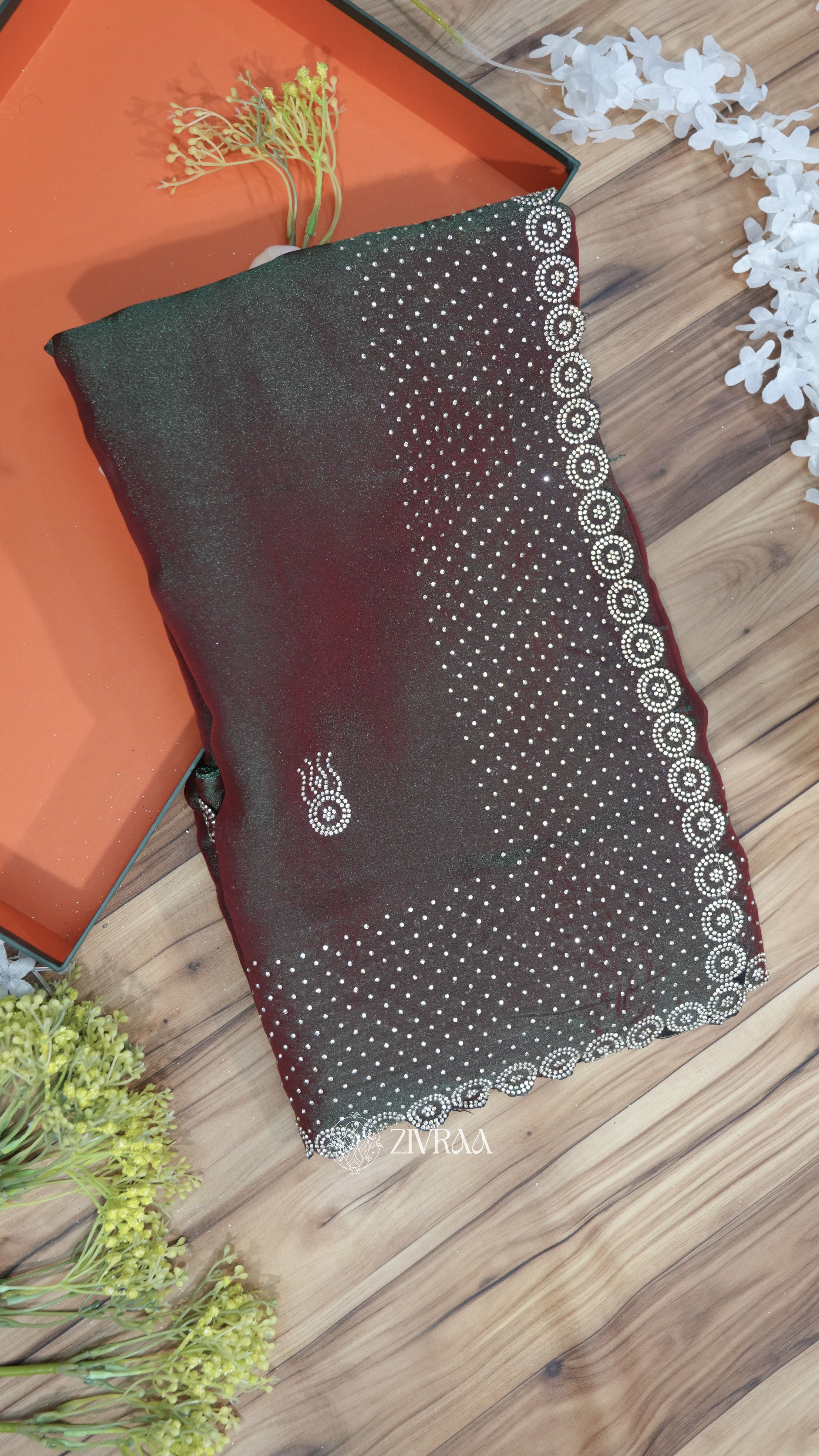 Elegant purple Stone Work Saree with Designer Border | Party & Festive Wear