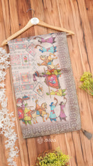 Onion Folk Art Print Saree with Traditional Dance Motif & Decorative Border