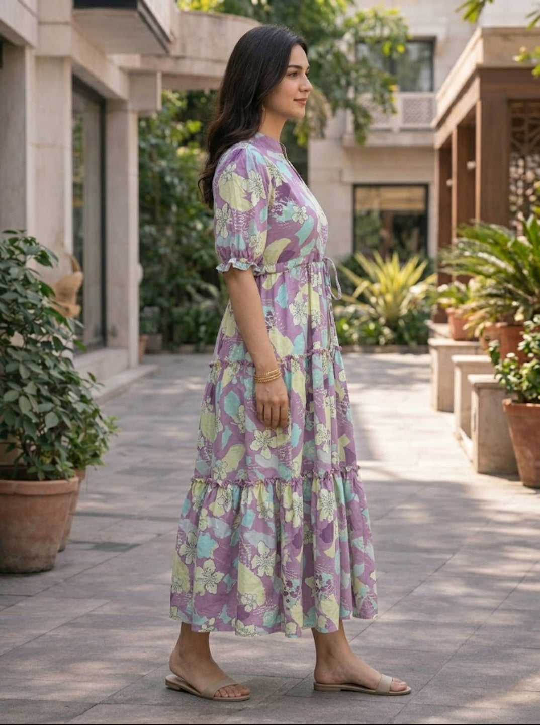 Floral Printed Tiered Kurti with Flowy Silhouette and – Comfortable Everyday Ethnic Style