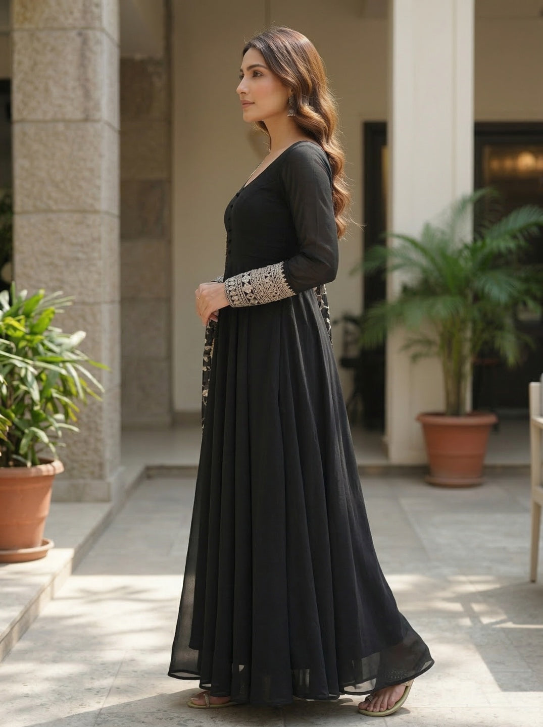 Georgette Anarkali Gown Set with Embroidered Dupatta & Pant – Festive Wear | Fully Stitched