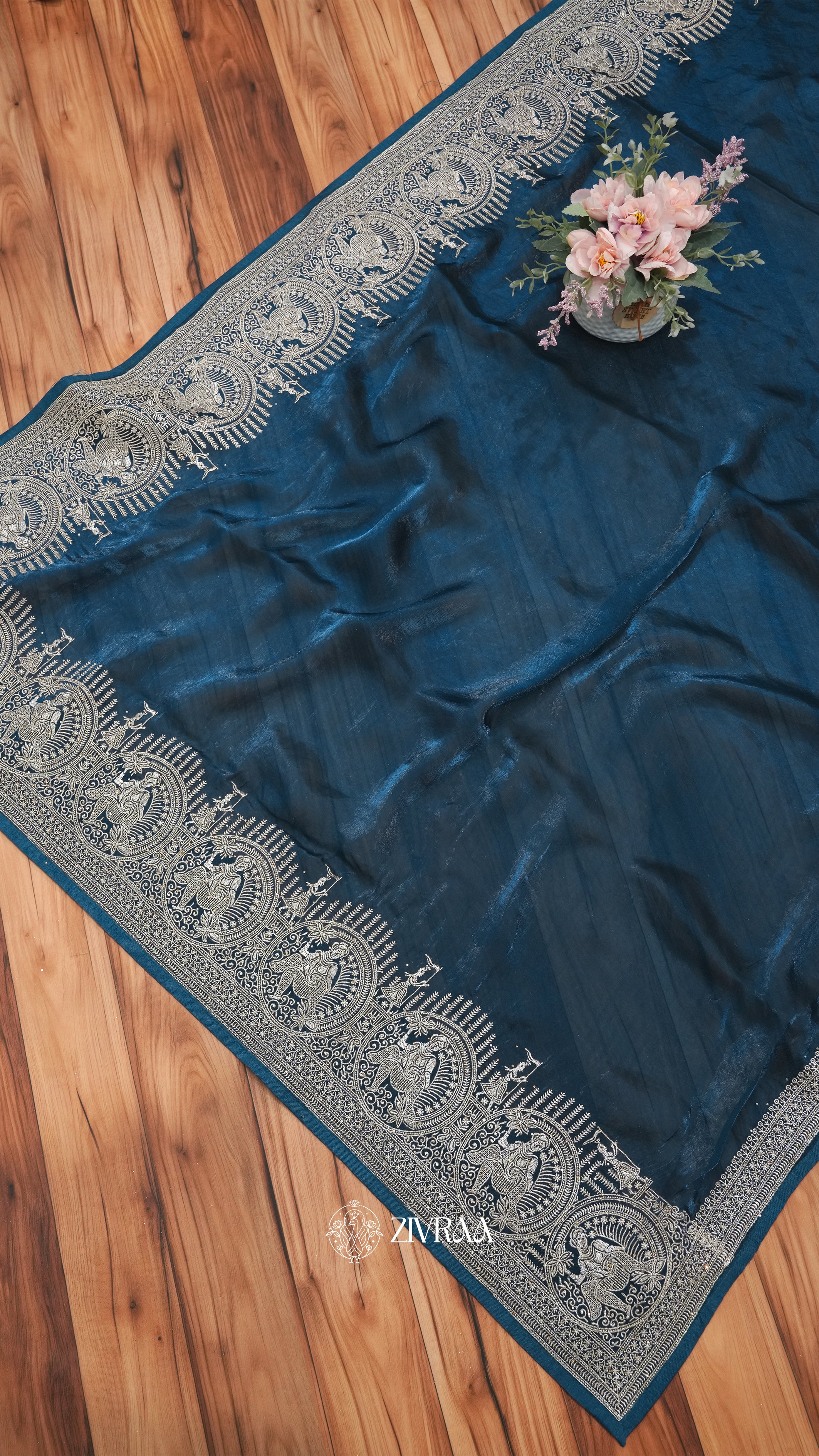 Elegant Purple Silk Saree with Silver Zari Traditional Motif Border
