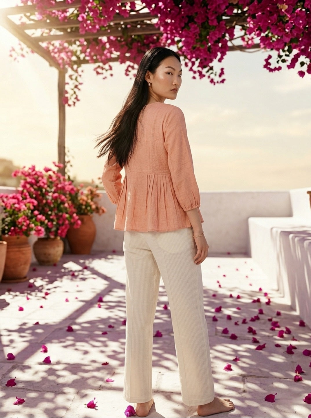 Women Trendy Linen Cotton Co-Ord Set | Elegant Peplum Summer Co-Ord Set Outfit