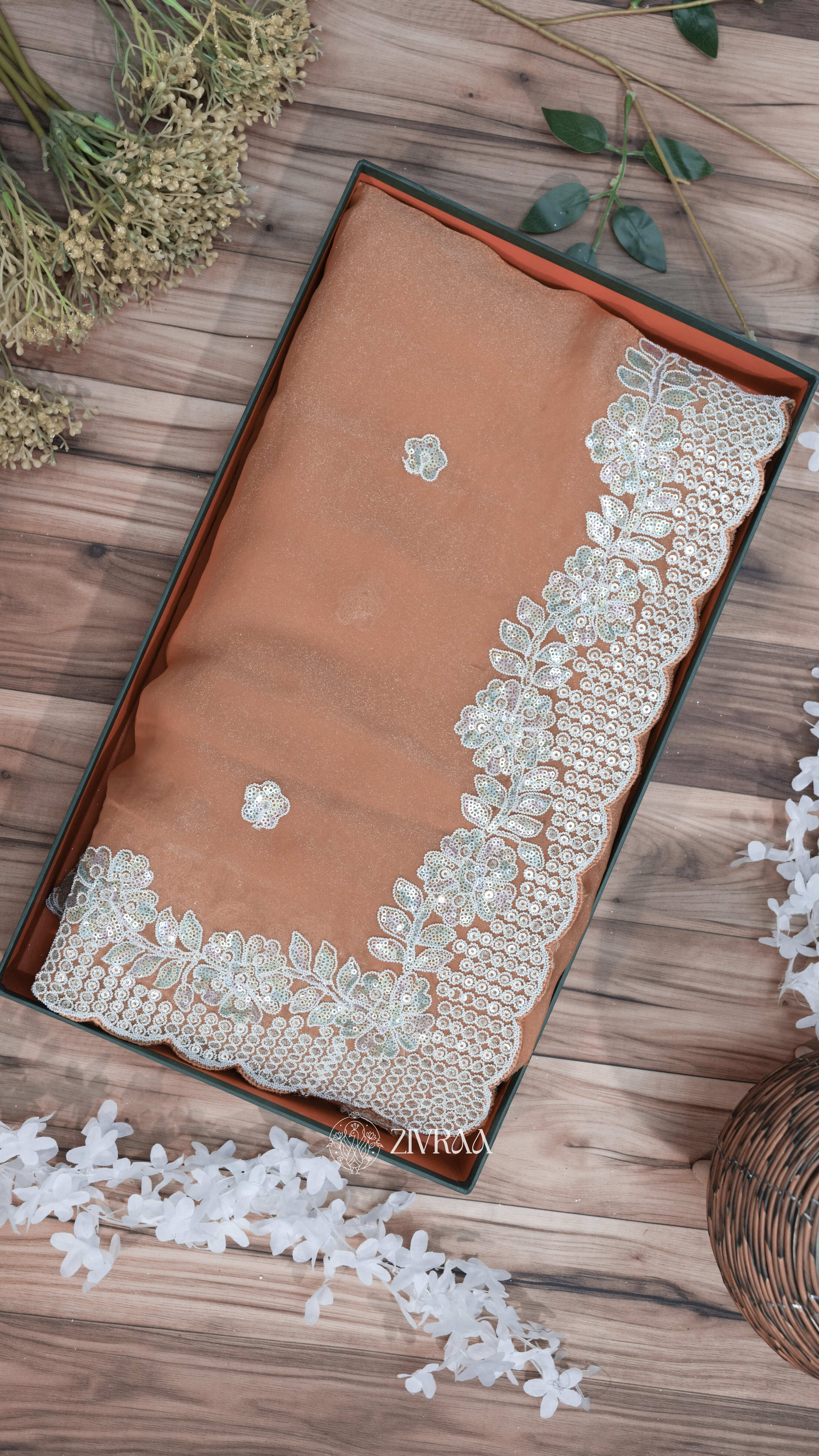 Elegant Peach Embroidered Saree – Timeless Grace & Luxury