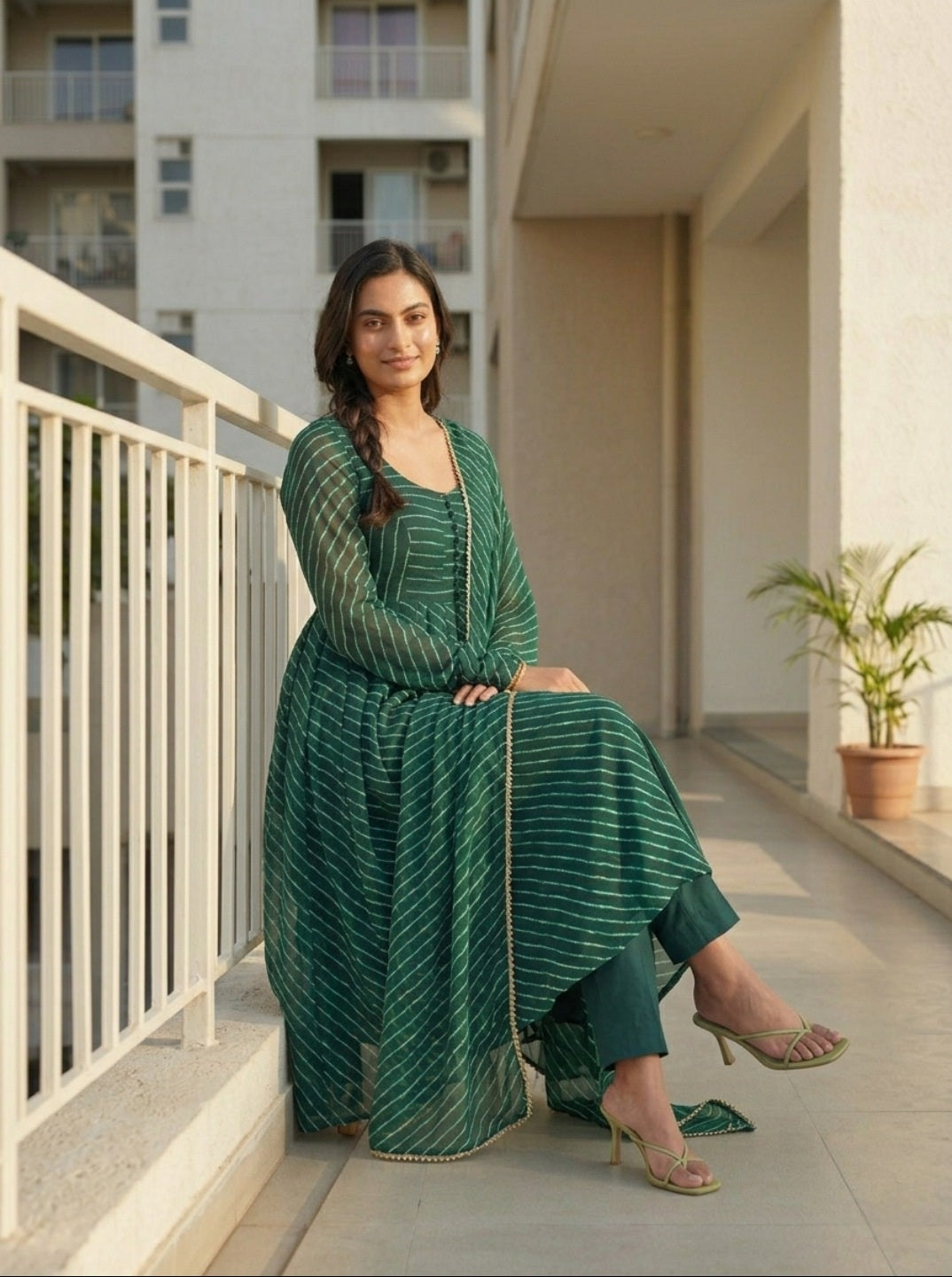 Women's Laheriya Print Anarkali Kurta Set with Dupatta | Fox Georgette Festive Ethnic Wear for Women