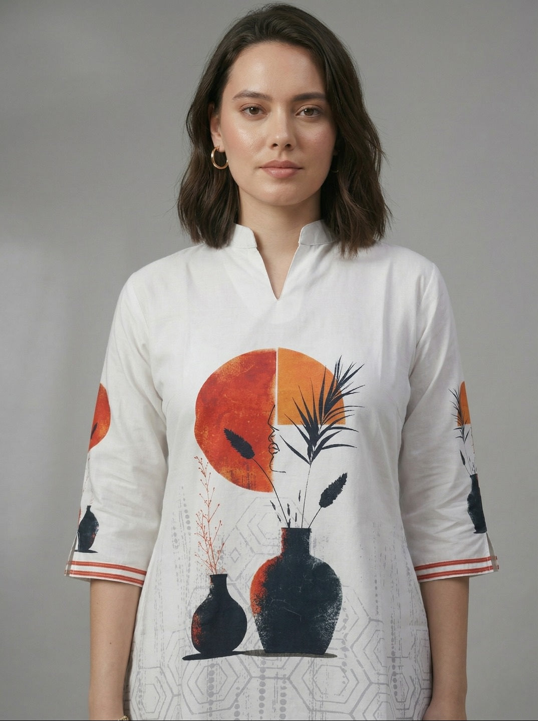 Women White Printed Rayon Slub Co-Ord Set | Casual Ethnic Two Piece Kurta Pant Set for Daily & Office Wear