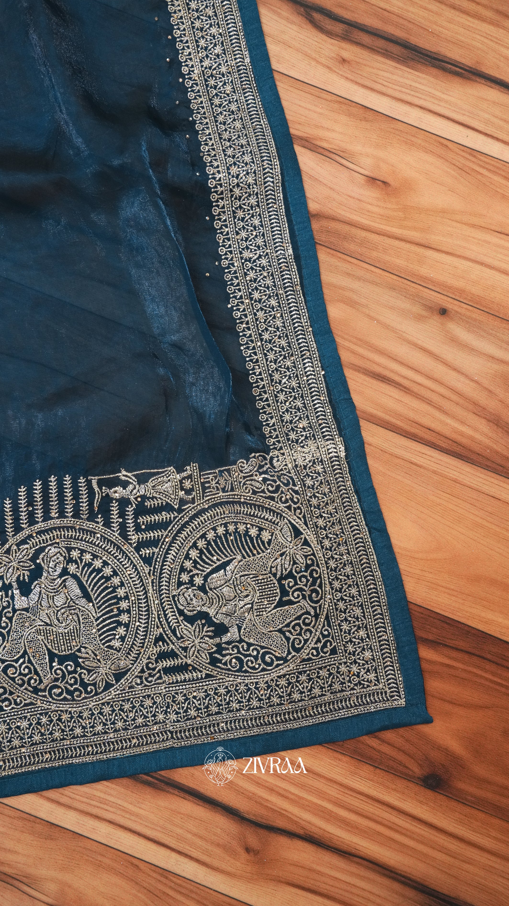 Emerald Green Silk Saree with Silver Zari Traditional Motifs