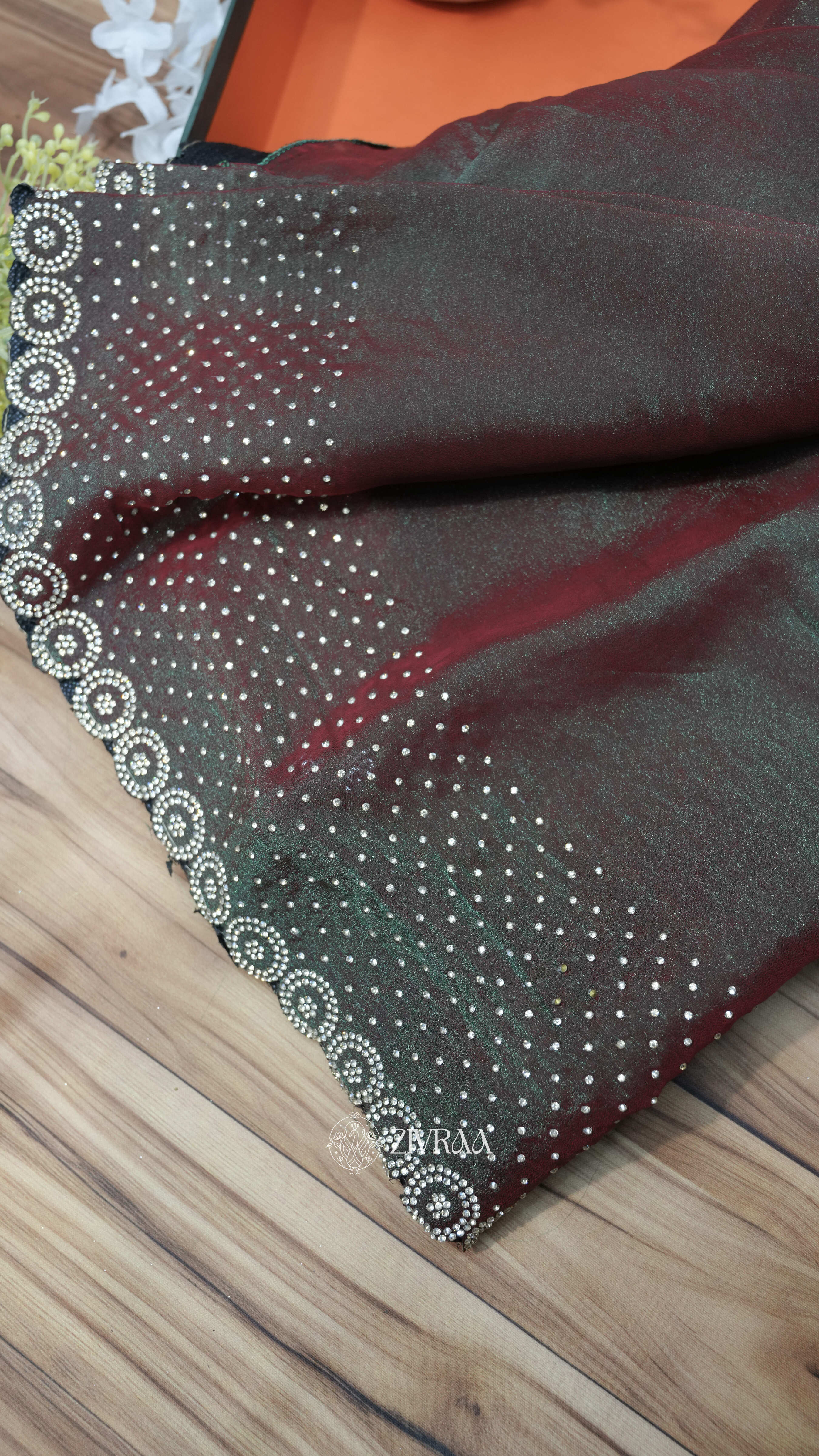 Elegant purple Stone Work Saree with Designer Border | Party & Festive Wear