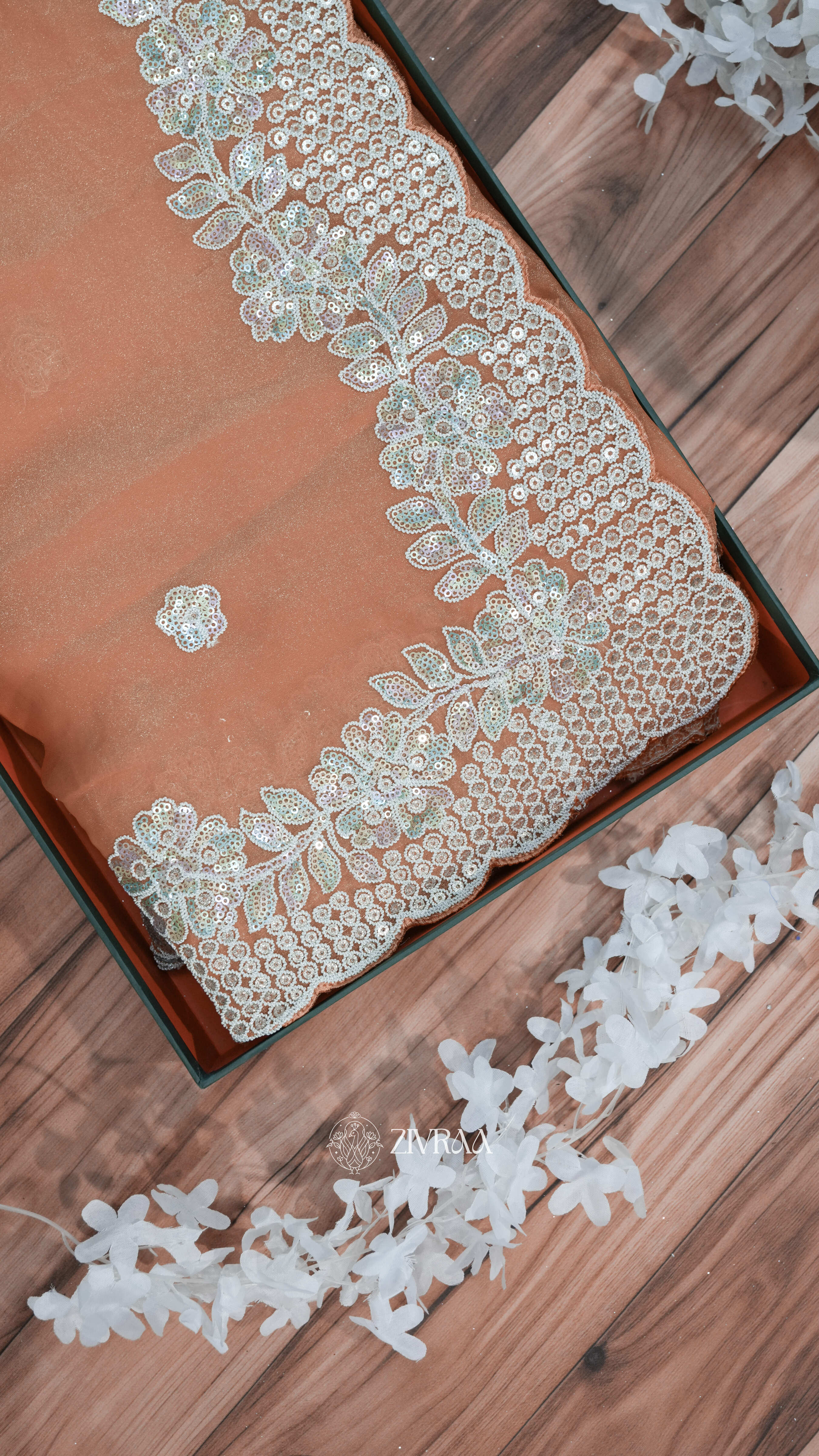 Elegant Peach Embroidered Saree – Timeless Grace & Luxury
