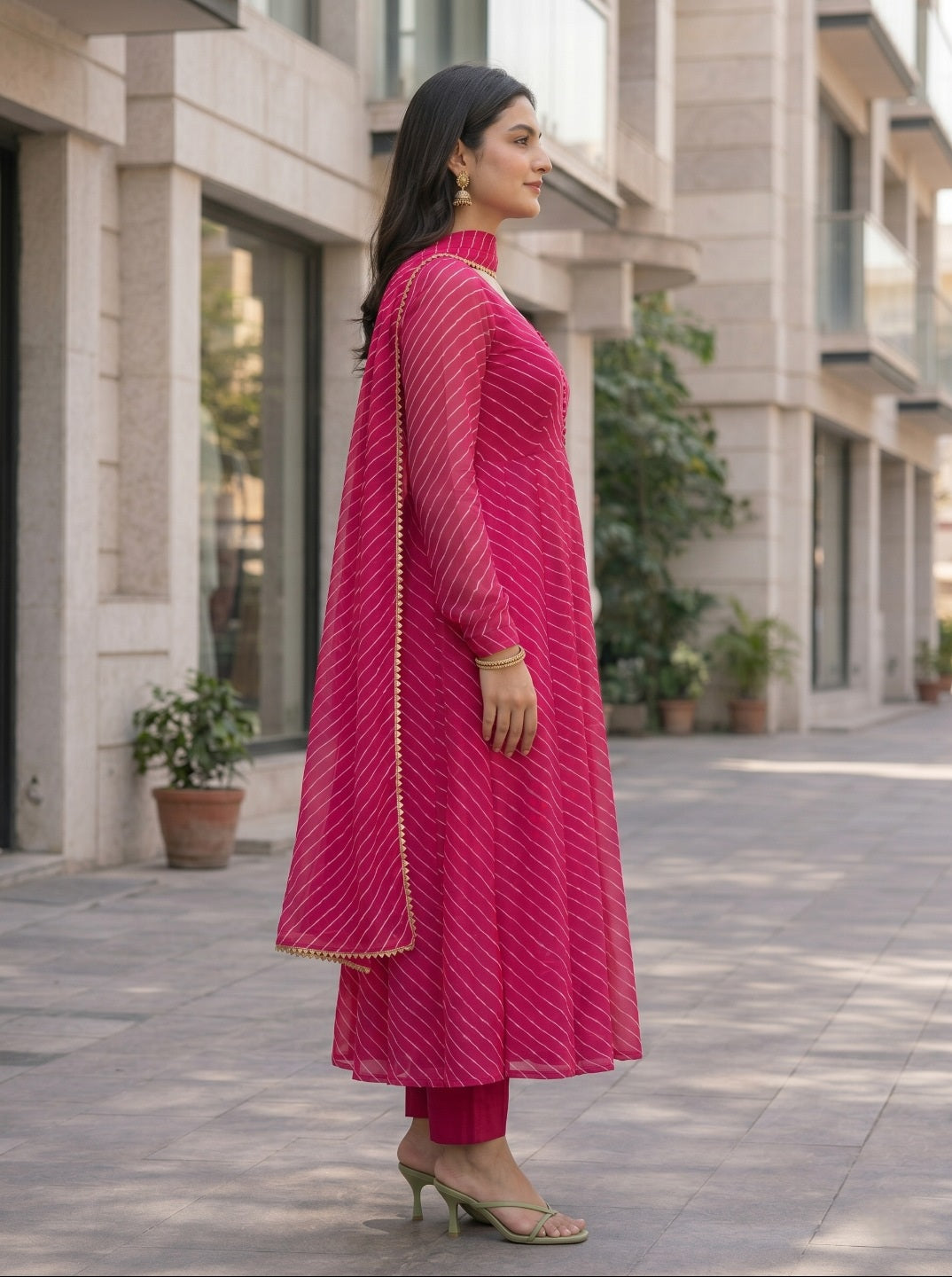 premium Laheriya Print Anarkali Suit Set with Dupatta | Designer Fox Georgette Flared Kurta Set for Women