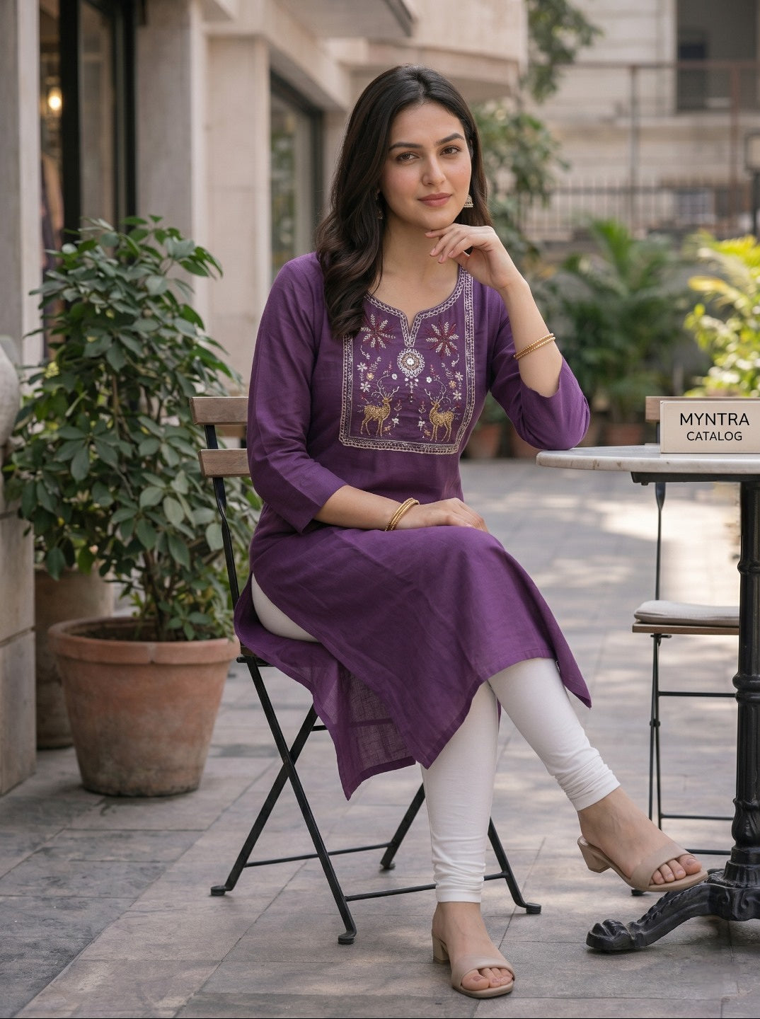Women Wine Rayon Slub Embroidered Straight Kurti | Elegant Ethnic Casual Wear for Women
