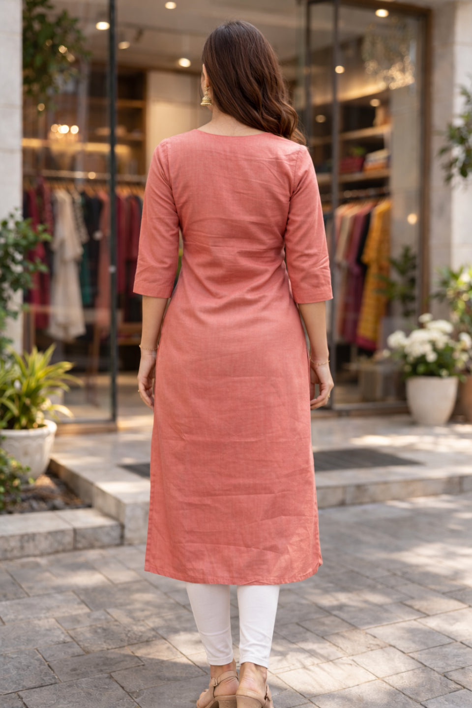 Women's Peach Embroidered Straight Kurti | Elegant Ethnic Kurta for Women | Stylish Daily & Office Wear Kurti