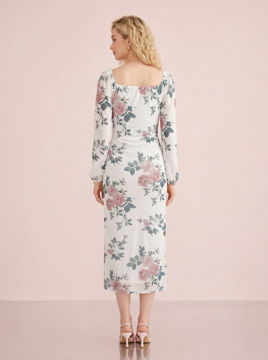 Women White Floral Digital Print Western Dress | Lycra Bodycon Midi Dress for Party & Casual Wear
