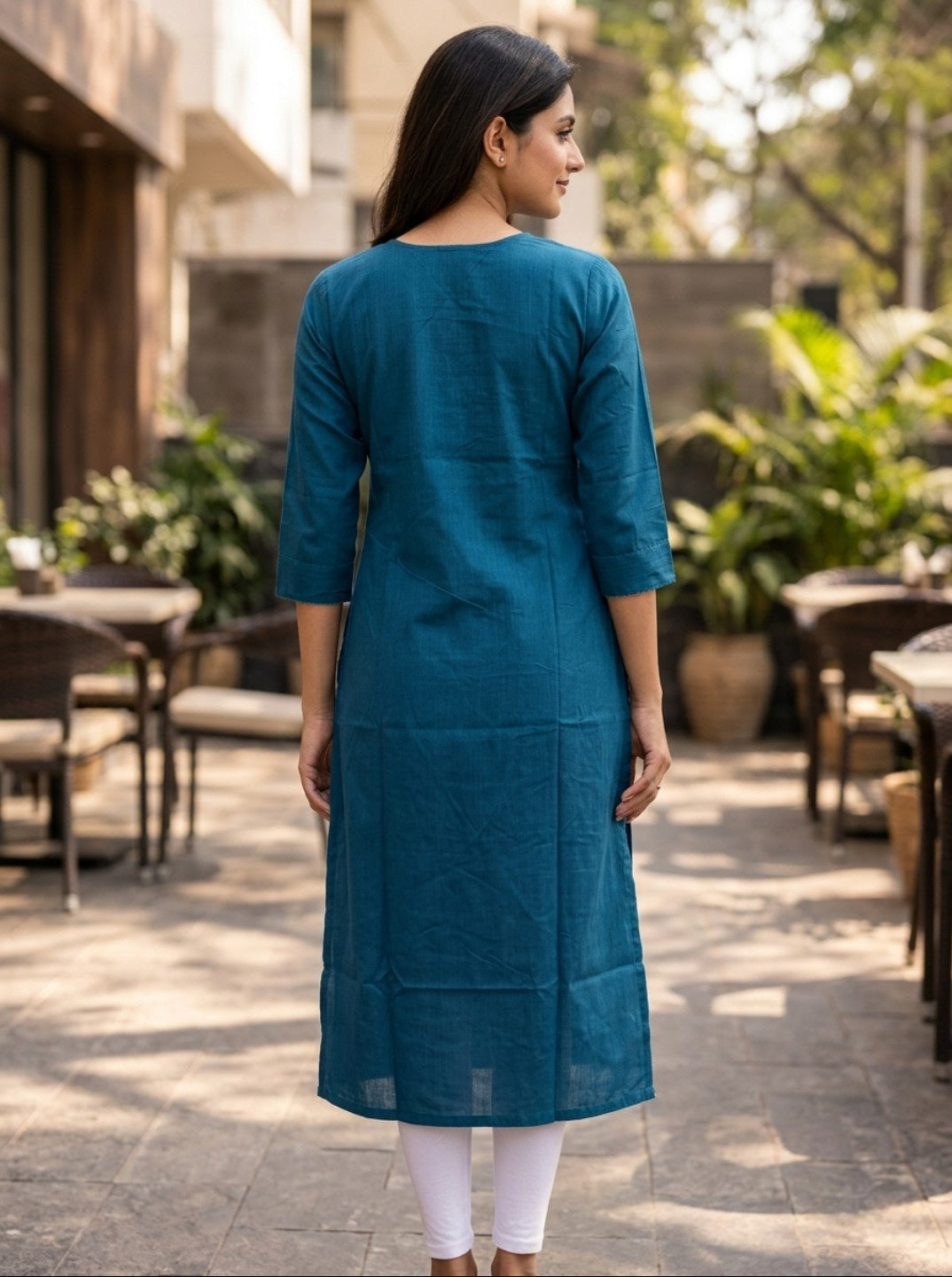 Women Tealblue Embroidered Rayon Slub Straight Kurti | Ethnic Casual Office Wear Kurta