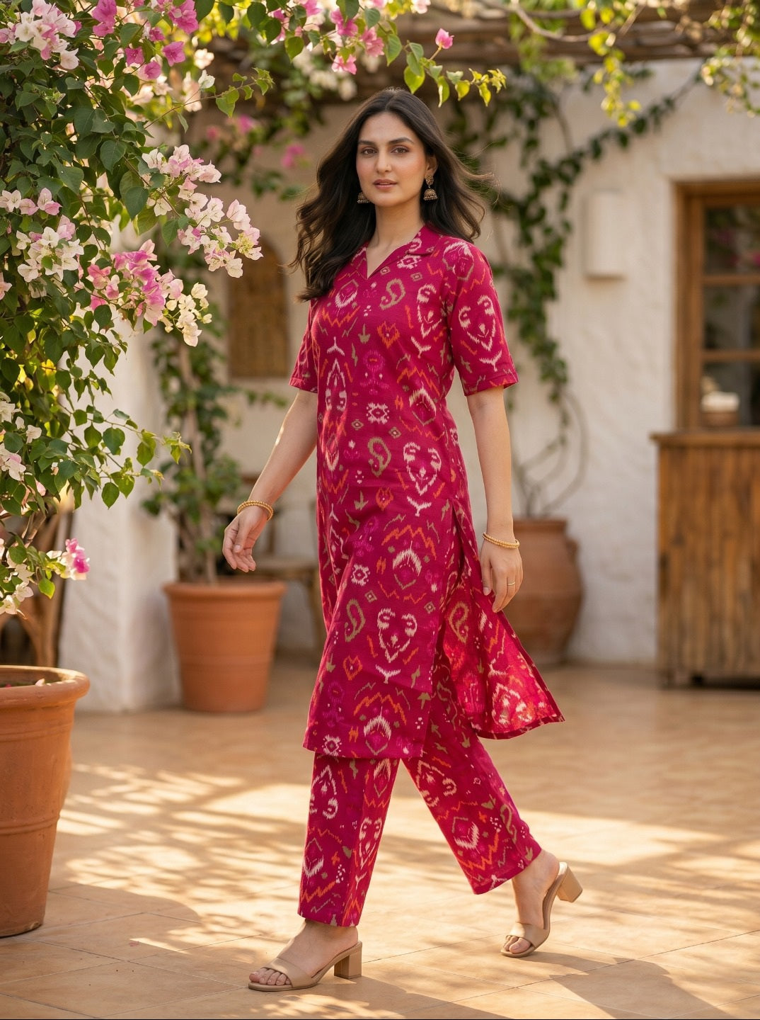 Darkpink Vartican Silk Printed Co-Ord Set for Women | Premium Ethnic Co-Ord Set with Straight Pant | Festive & Casual Wear