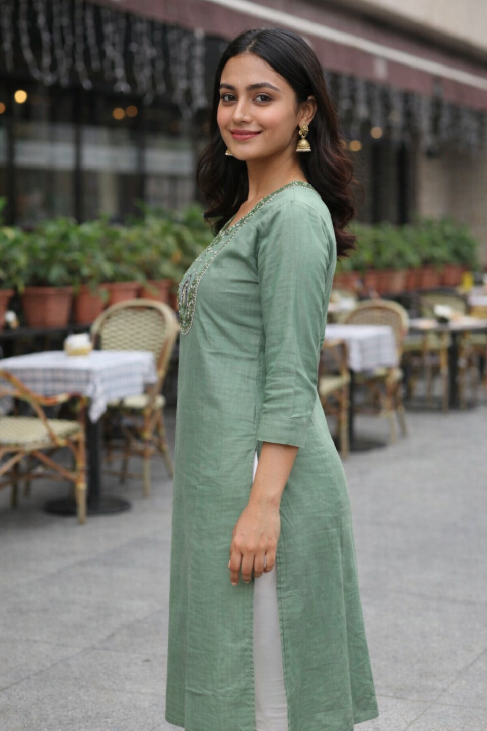 Women's Sage Green Embroidered Straight Kurti | Elegant Ethnic Kurta for Women | Stylish Casual & Office Wear Kurti