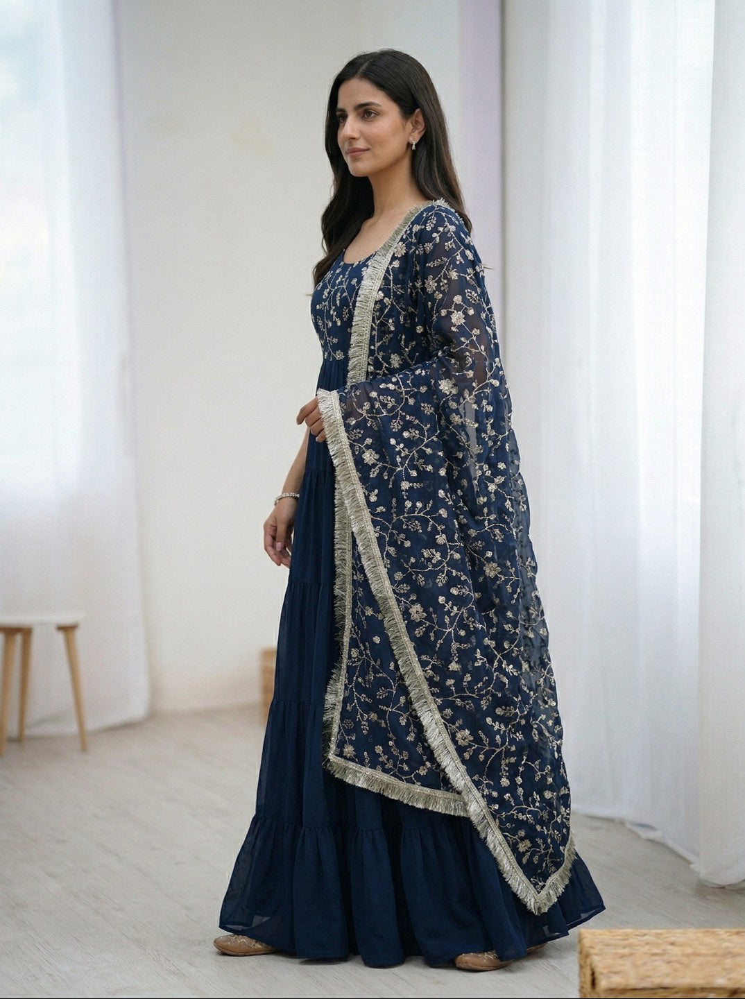 Anarkali Kurta Set with Dupatta & Pant | Fox Georgette Heavy Flared Ethnic Wear for Women | Festive & Wedding Collection