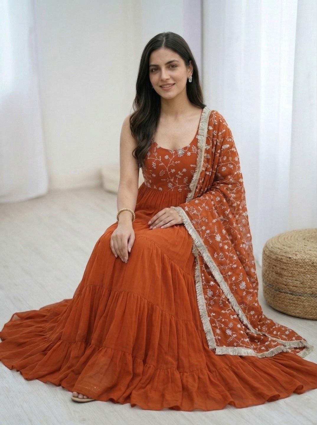 Anarkali Kurta Set with Dupatta & Pant | Fox Georgette Heavy Flare Ethnic Wear for Women | Festive & Wedding Outfit