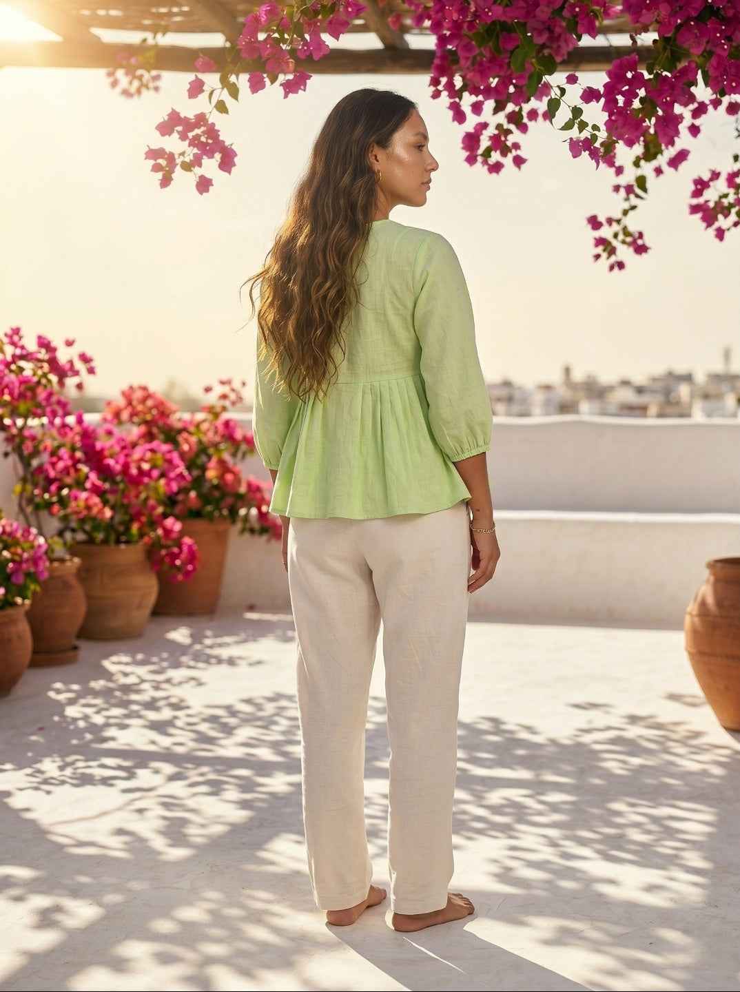 Women Trendy Linen Cotton Co-Ord Set | Elegant Peplum Summer Co-Ord Set Outfit