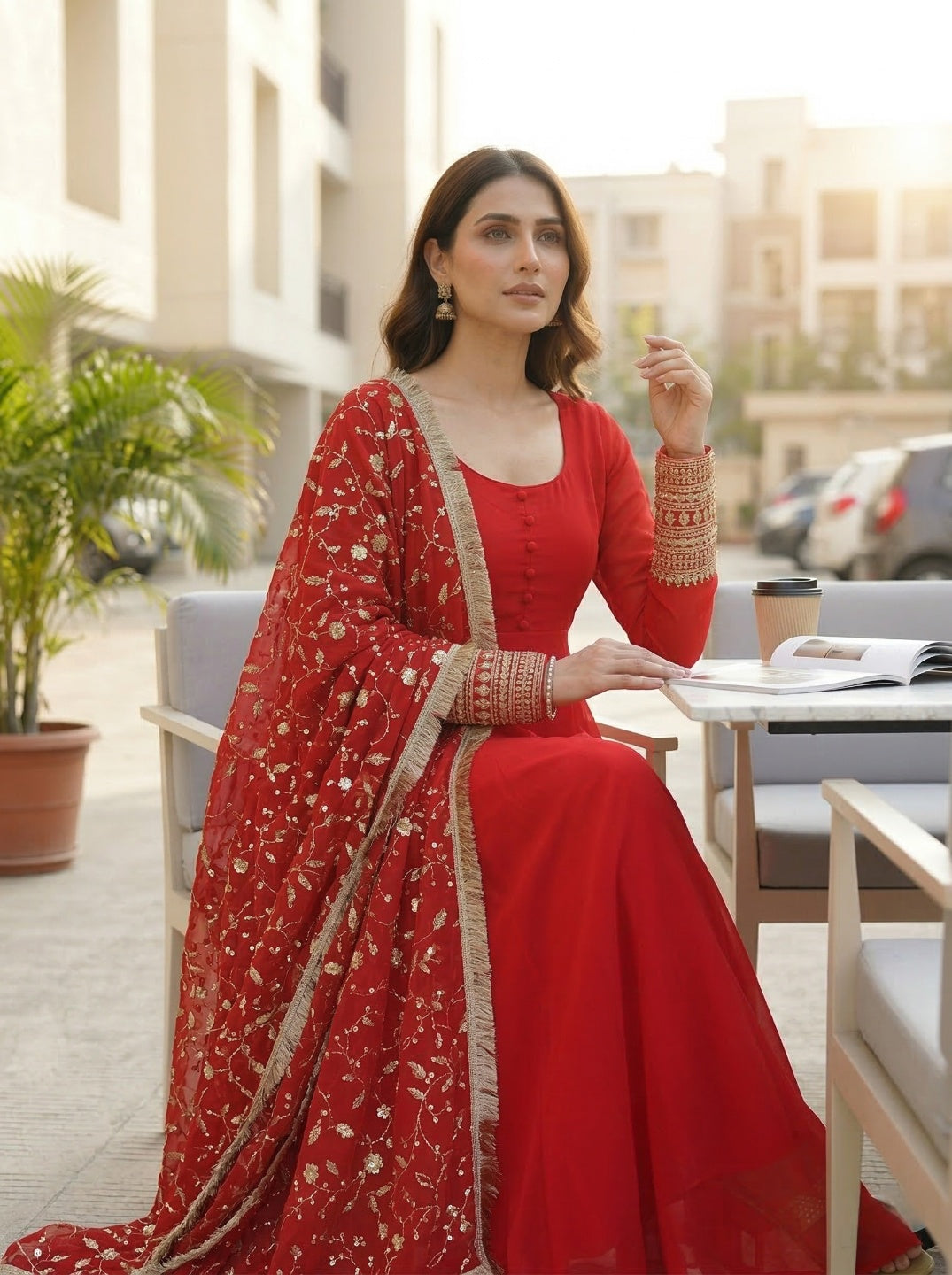 Georgette Anarkali Gown Set with Embroidered Dupatta & Pant – Festive Wear | Fully Stitched
