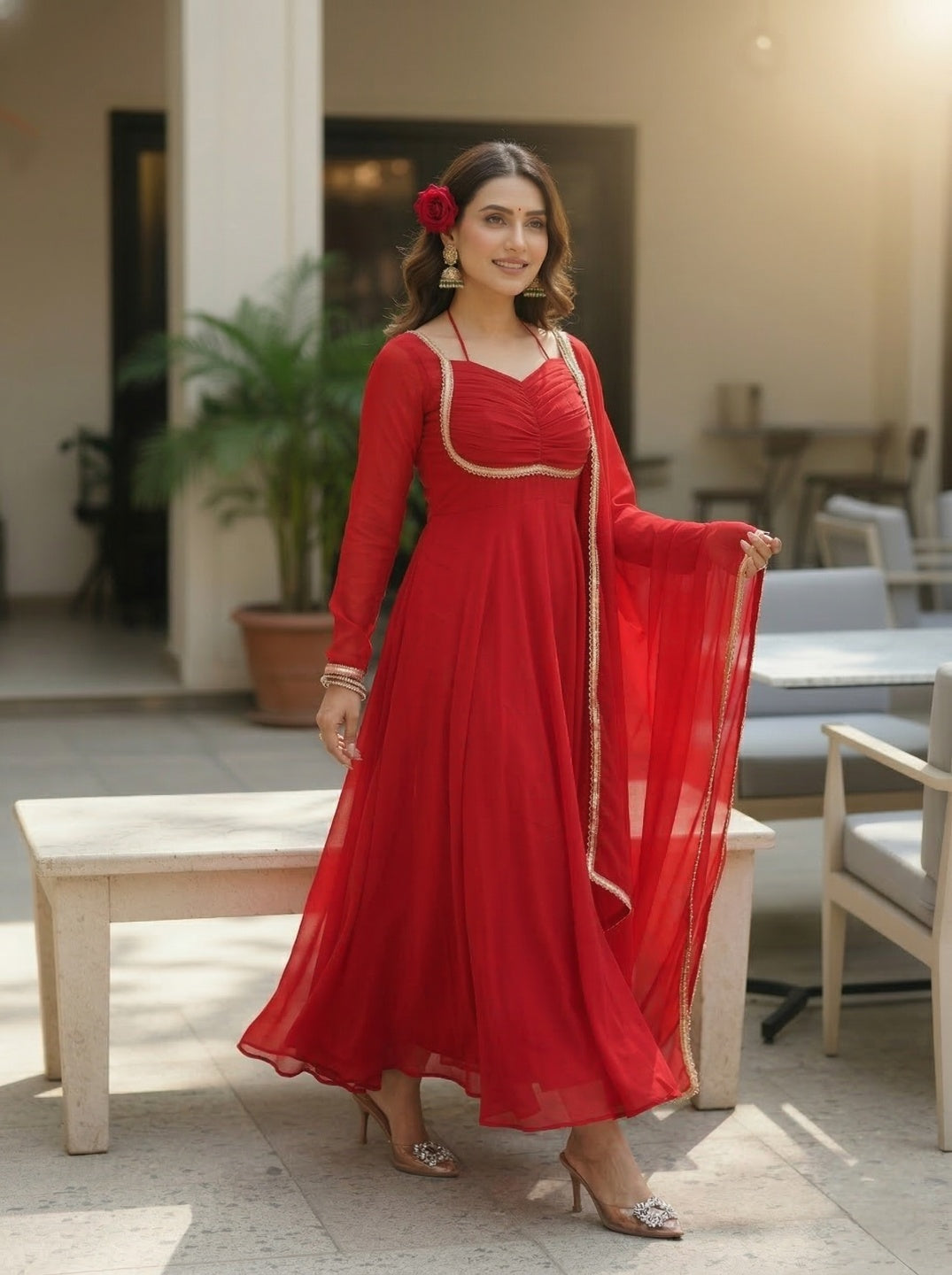 Georgette Anarkali Gown with Dupatta | Flared Festive & Wedding Wear for Women