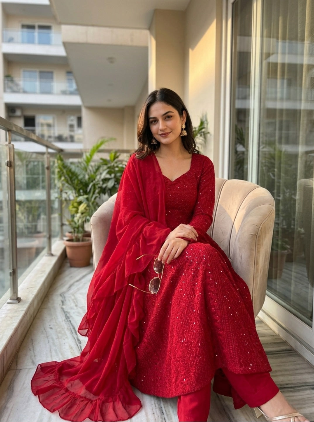 Lucknowi Georgette Anarkali Suit Set with Dupatta | Festive & Wedding Wear for Women