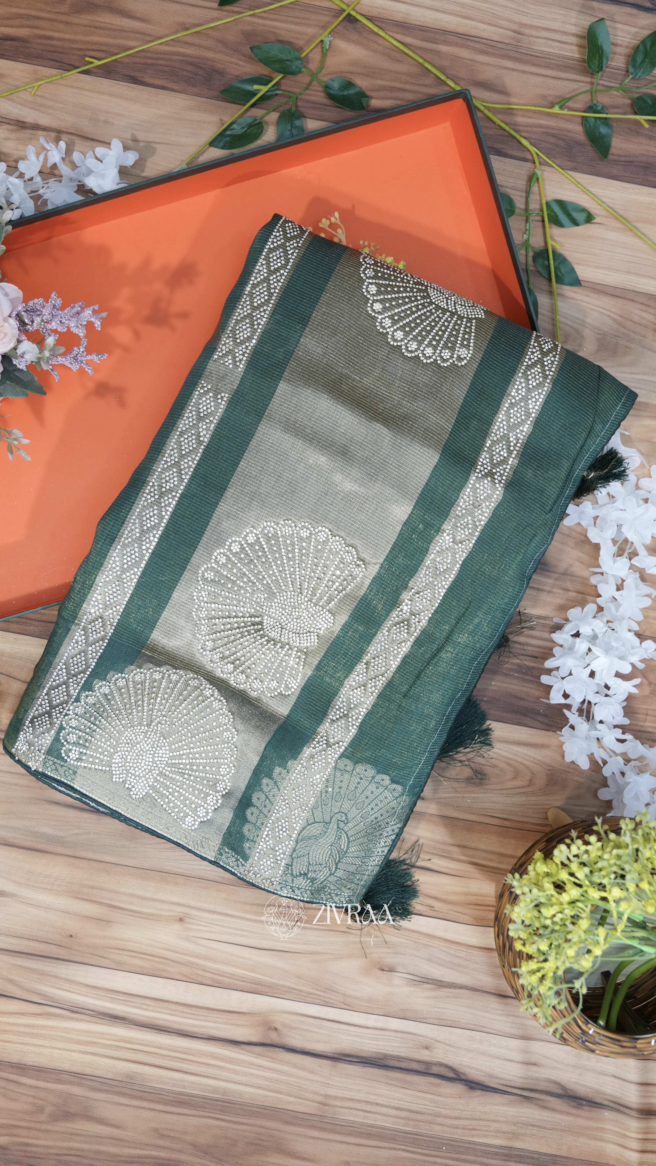 Premium Brown Zari Work Silk Blend Saree with Traditional Motifs