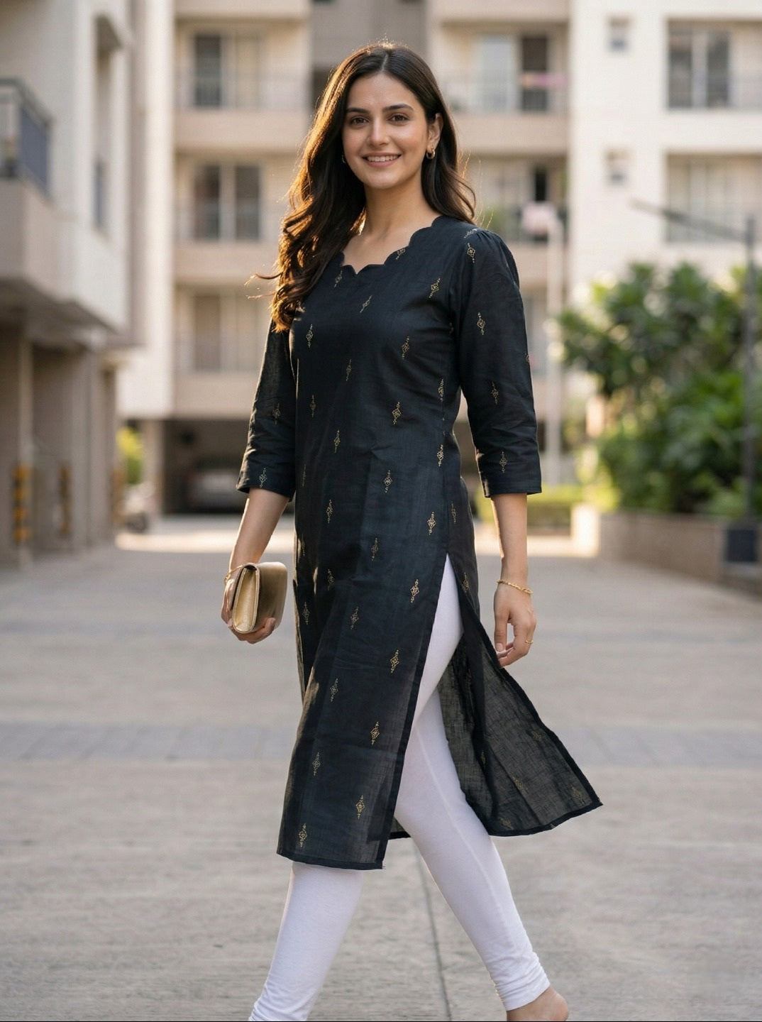 Women Cotton Blend Foil Print Kurti | Elegant Straight Fit Office & Casual Wear KurtI