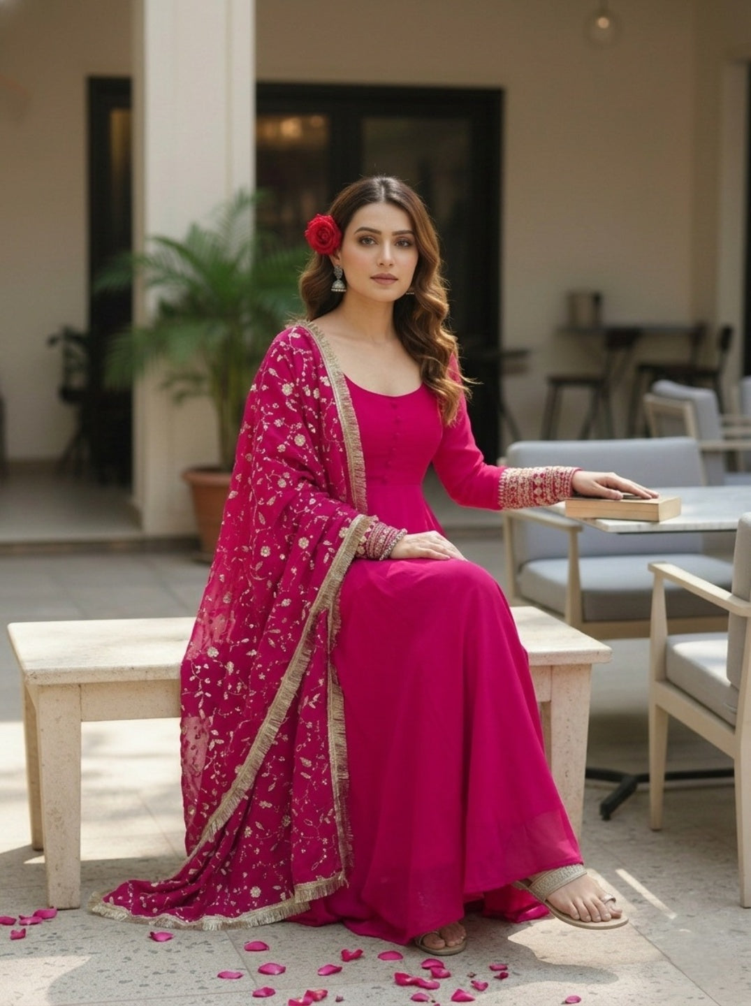 Georgette Anarkali Gown Set with Embroidered Dupatta – Festive & Wedding Wear