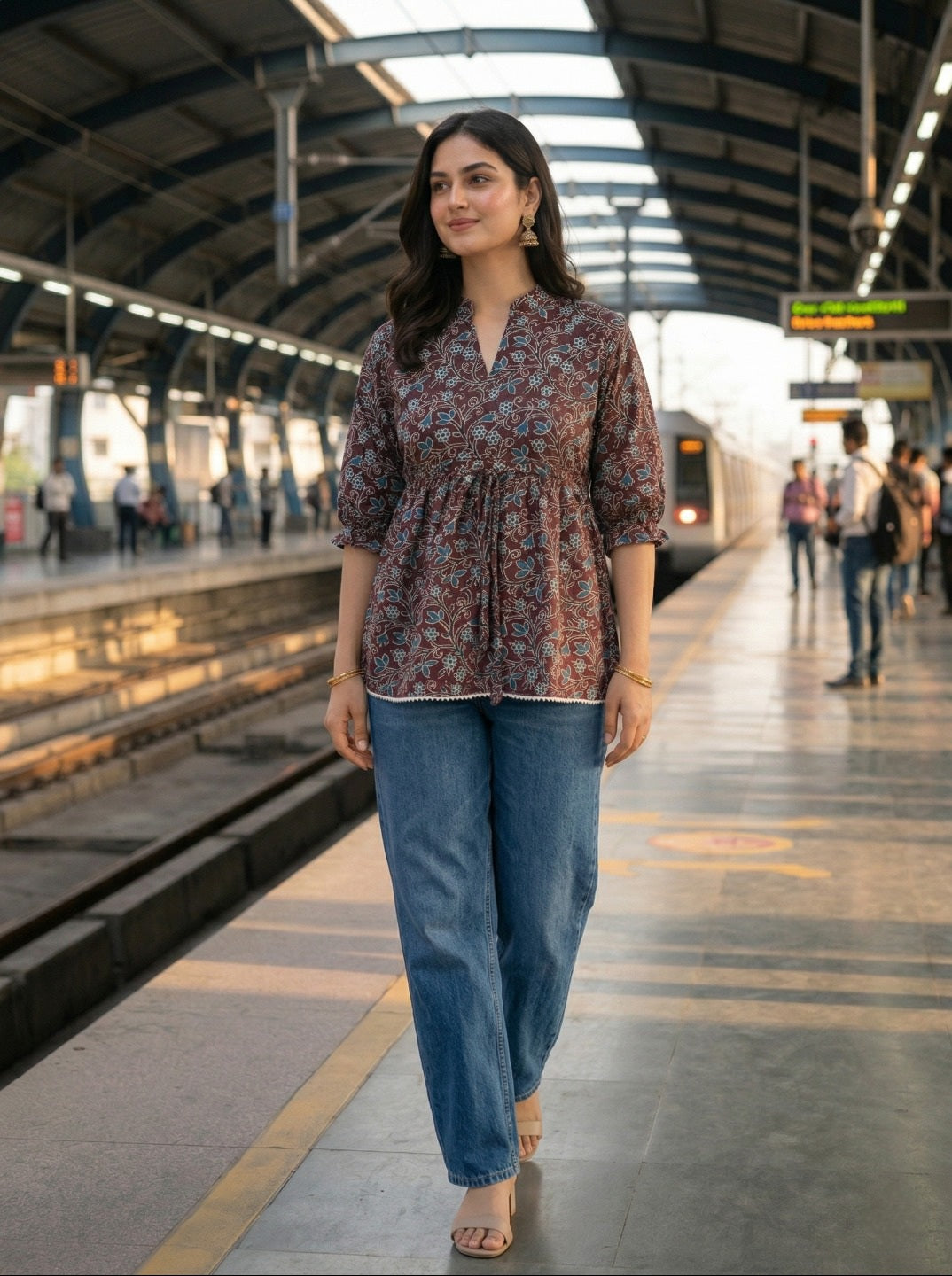 Women’s Floral Printed Casual Top with 3/4 Sleeves – Stylish Ethnic Office & Daily Wear Top (1 Piece Only)
