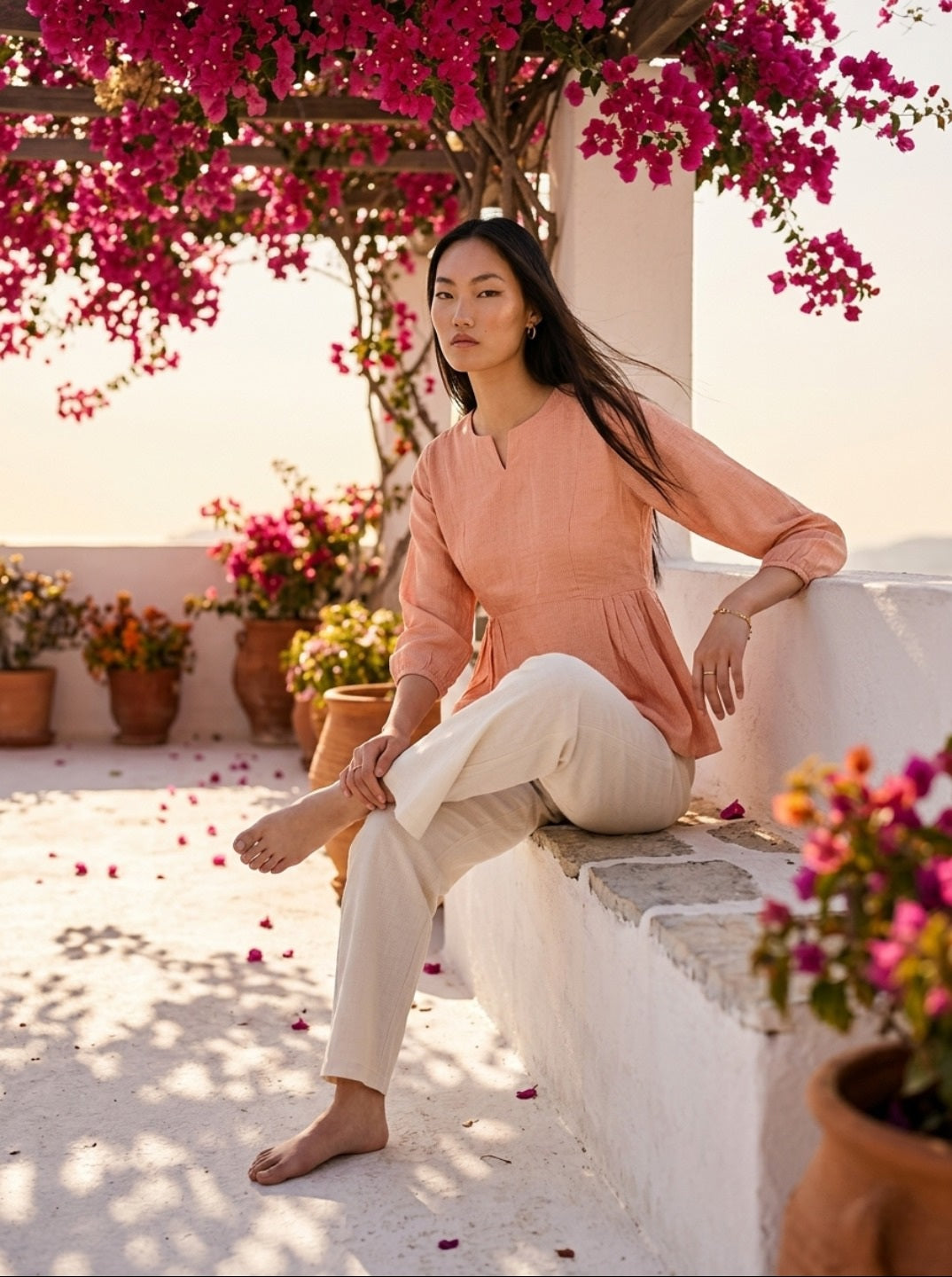 Women Trendy Linen Cotton Co-Ord Set | Elegant Peplum Summer Co-Ord Set Outfit