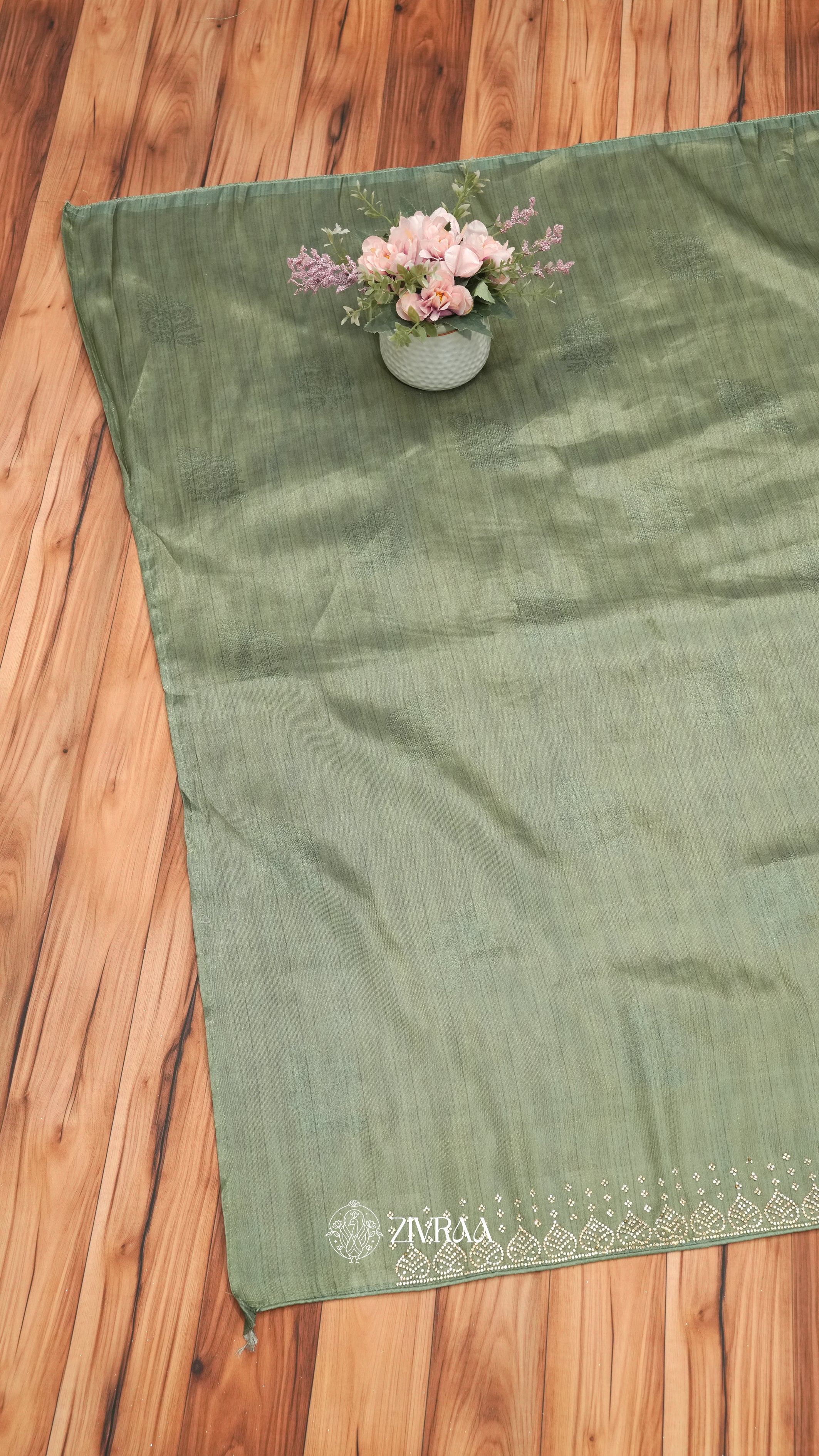 Sea Green Folk Art digital Printed Saree with Embellished Border