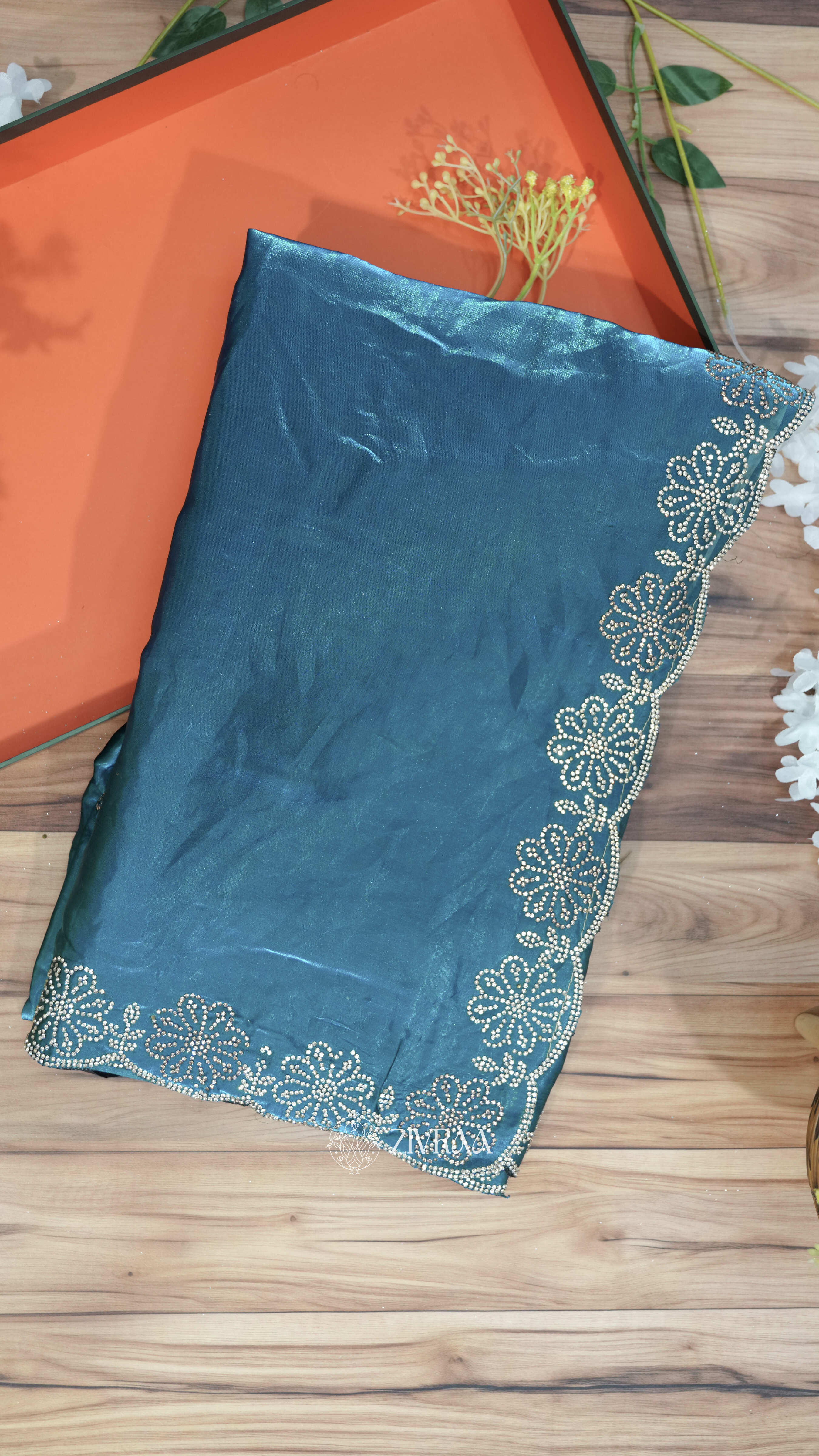 Elegant Rani Pink Saree with Floral Stone Embellished Border