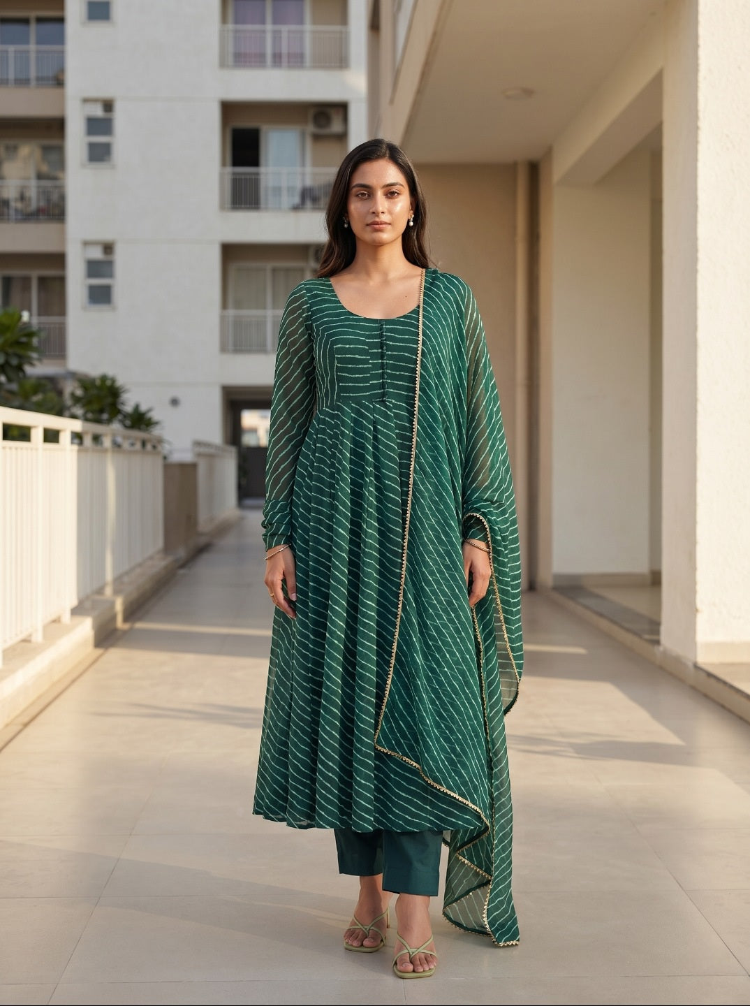 Women's Laheriya Print Anarkali Kurta Set with Dupatta | Fox Georgette Festive Ethnic Wear for Women