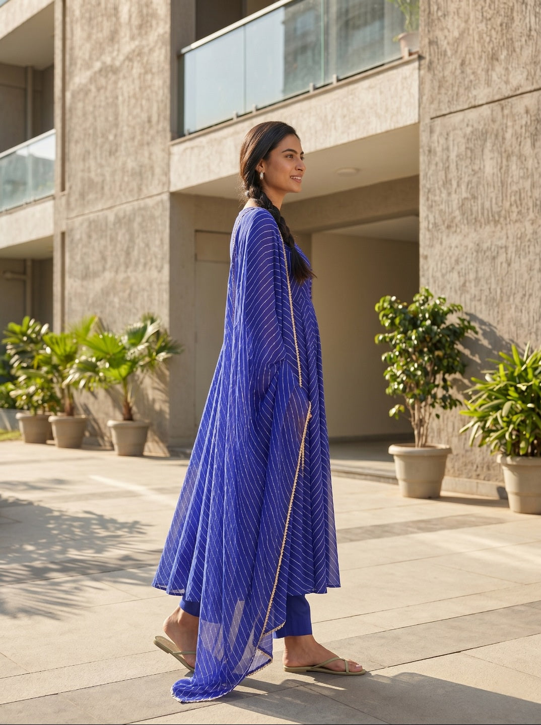 premium Laheriya Print Anarkali Suit Set with Dupatta | Designer Fox Georgette Flared Kurta Set for Women