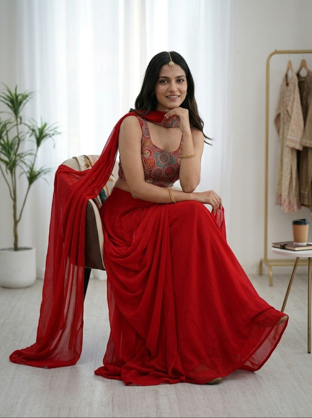 Georgette Lehenga Choli with Embroidered Blouse & Belt Dupatta | Ready to Wear Wedding Lehenga for Women