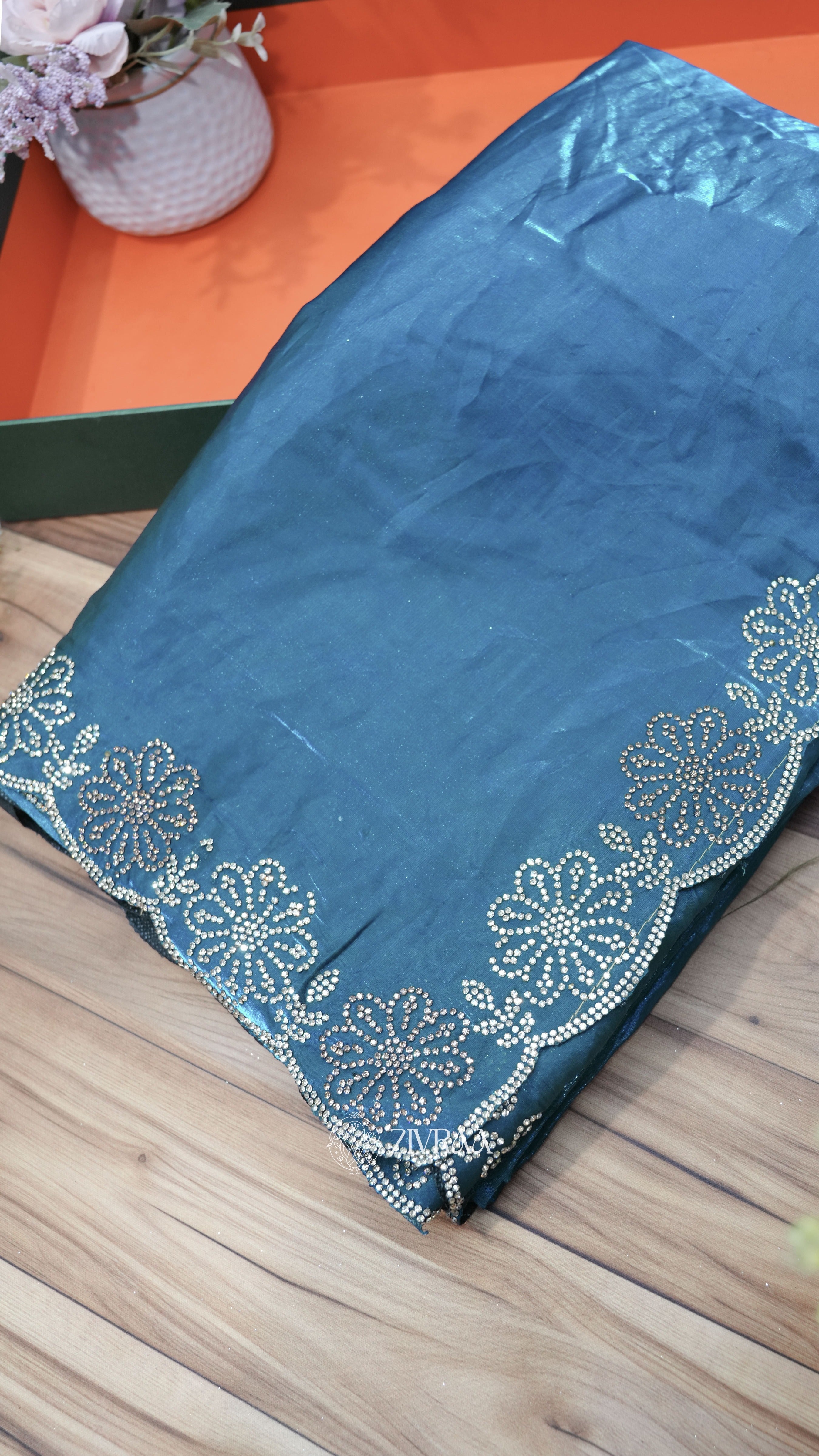 Elegant Deep purple Stone Work Border Saree for Women