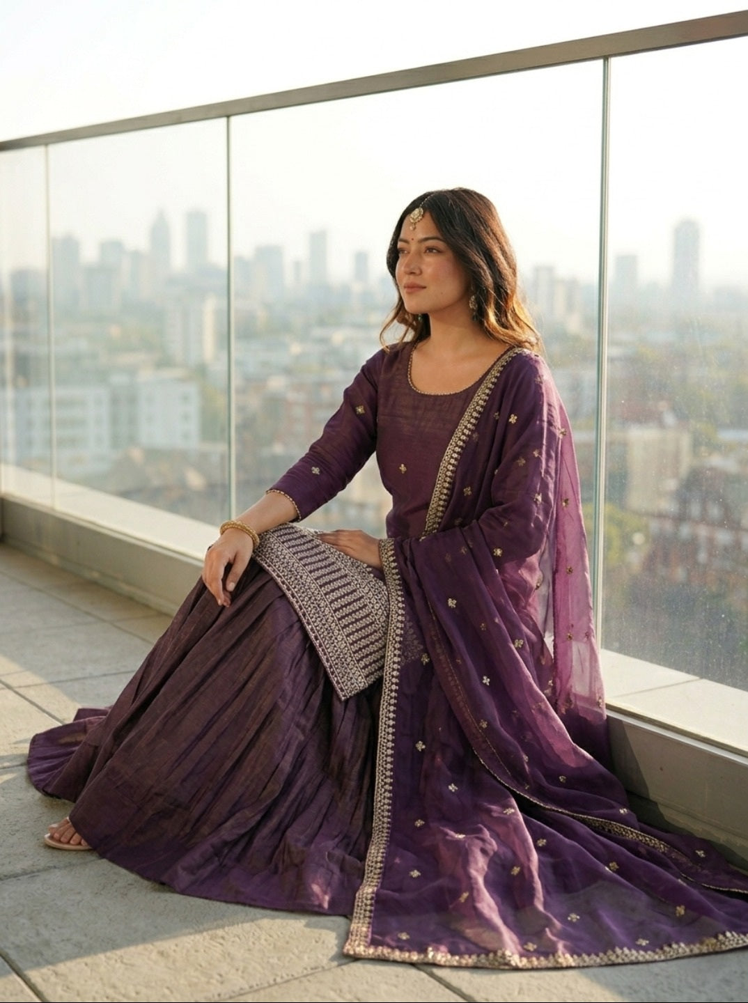 Purple Roman Shimmer Chanderi Silk Embroidered Kurta Sharara Set With Dupatta | Festive Ethnic Wear For Women