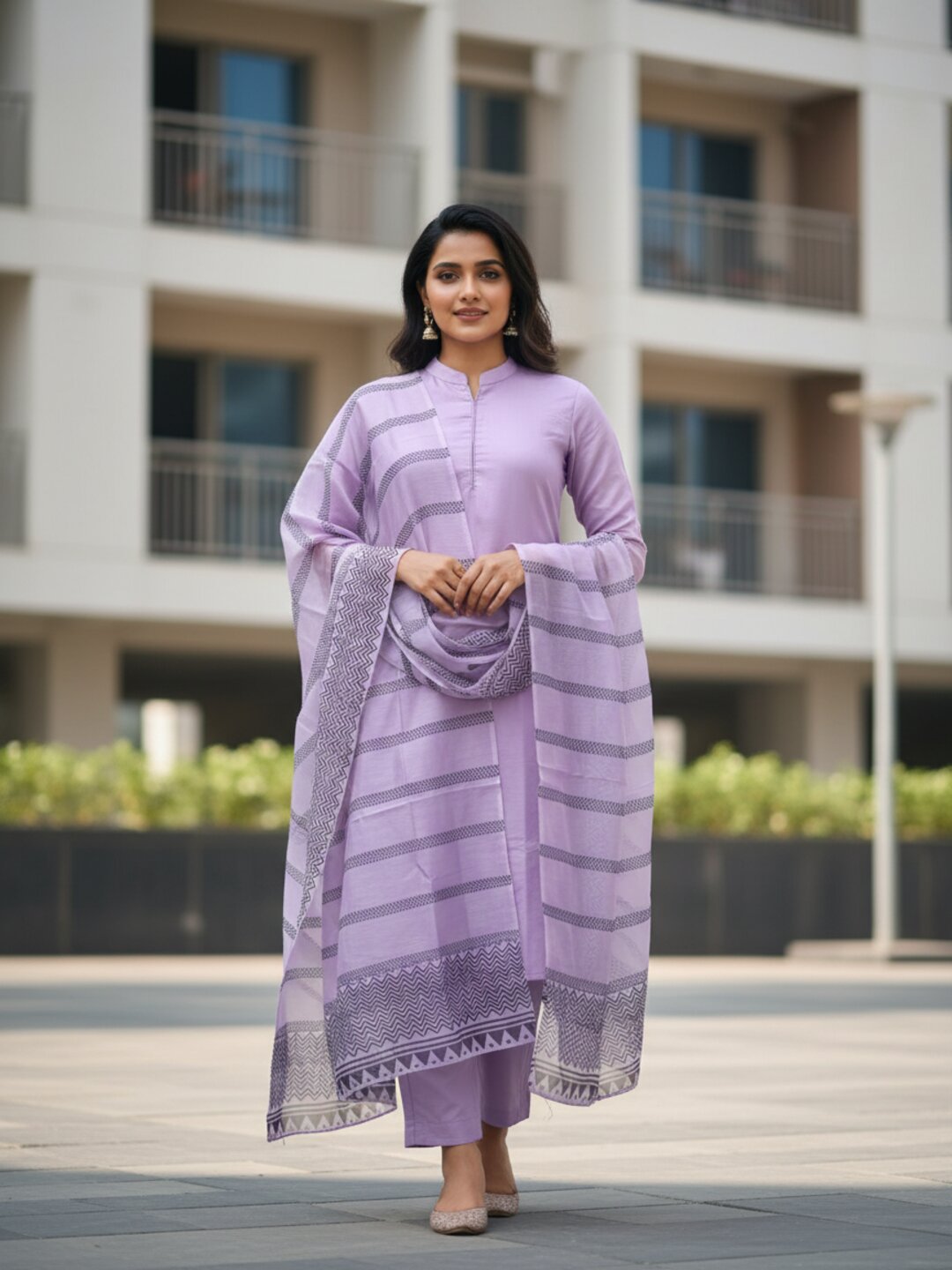 Lavender 3 Piece Kurta Set for Women with Printed Dupatta | Elegant Straight Kurti Pant Set | Trending Ethnic Wear for Office, Festive & Daily Wear