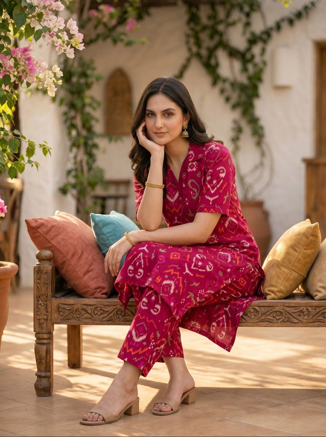 Darkpink Vartican Silk Printed Co-Ord Set for Women | Premium Ethnic Co-Ord Set with Straight Pant | Festive & Casual Wear