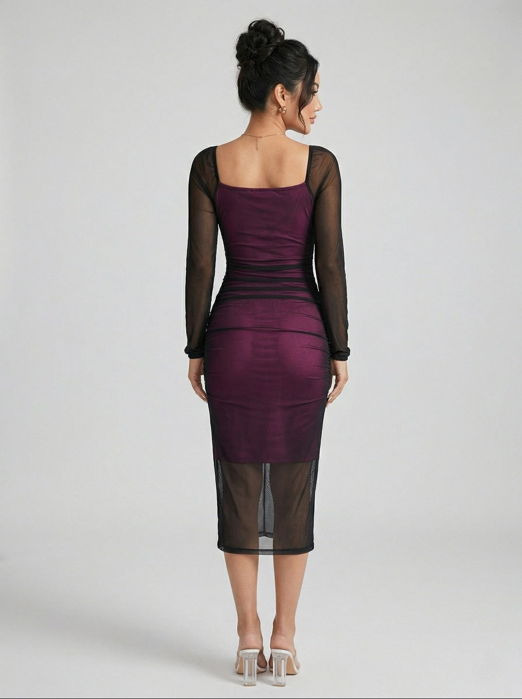 Black & Wine Bodycon Western Dress for Women | Lycra Stretch Party Wear Midi Dress