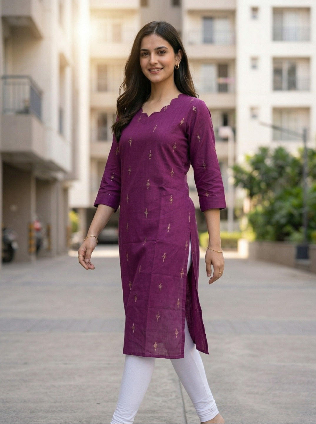 Women Cotton Blend Foil Print Kurti | Elegant Straight Fit Office & Casual Wear KurtI