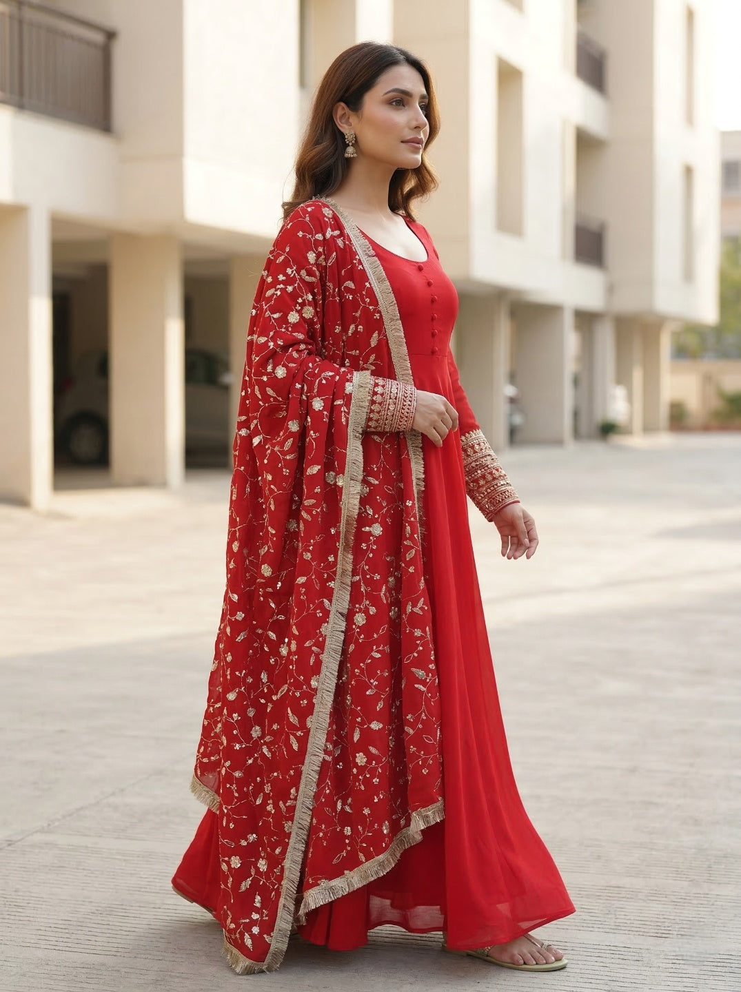 Georgette Anarkali Gown Set with Embroidered Dupatta & Pant – Festive Wear | Fully Stitched