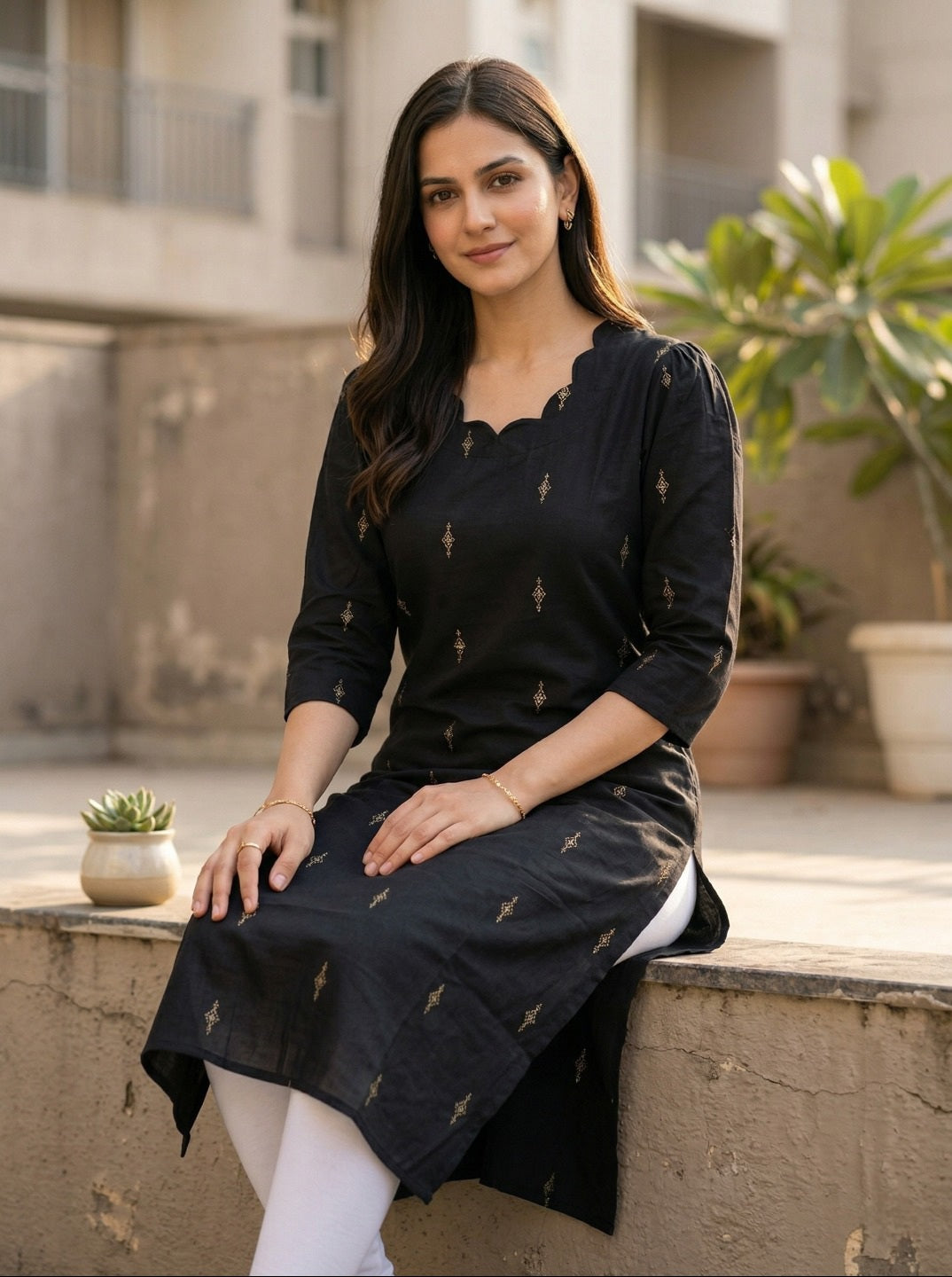 Women Cotton Blend Foil Print Kurti | Elegant Straight Fit Office & Casual Wear KurtI